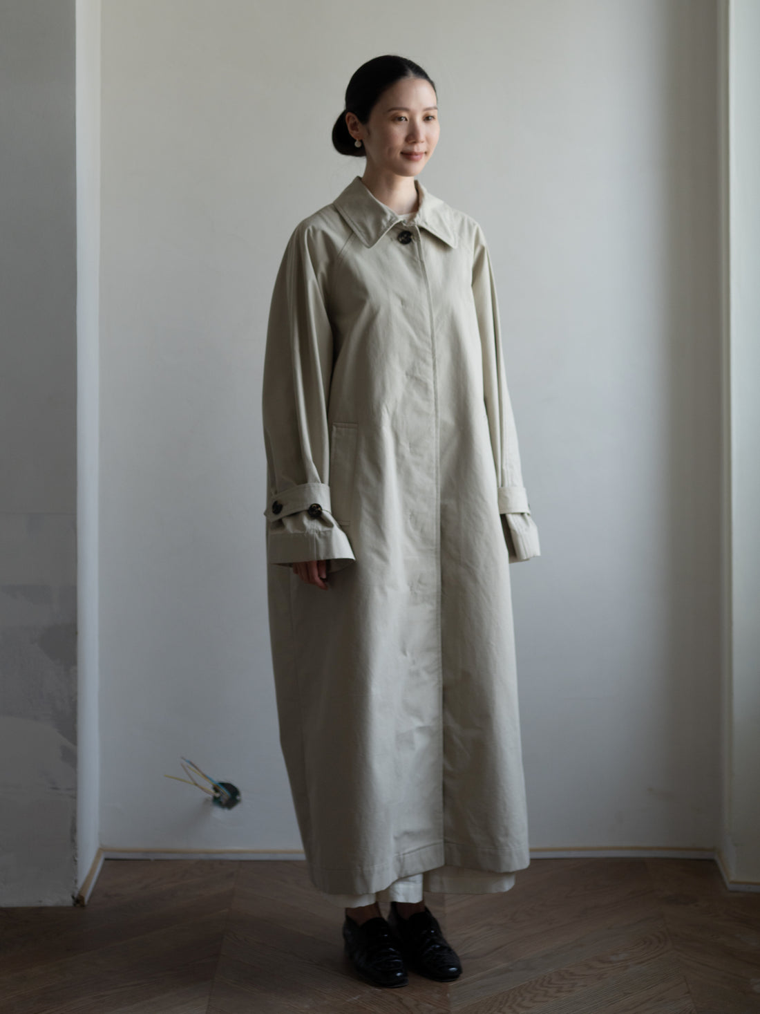 CARO HALF PANAMA Cotton Coat・Stone
