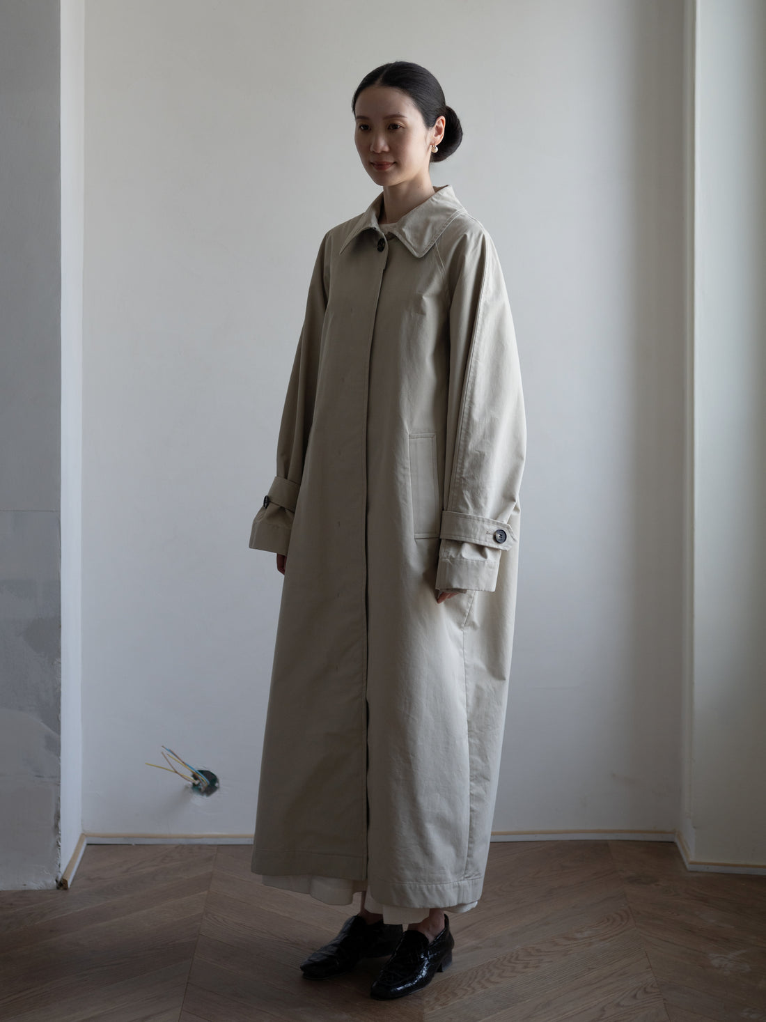 CARO HALF PANAMA Cotton Coat・Stone