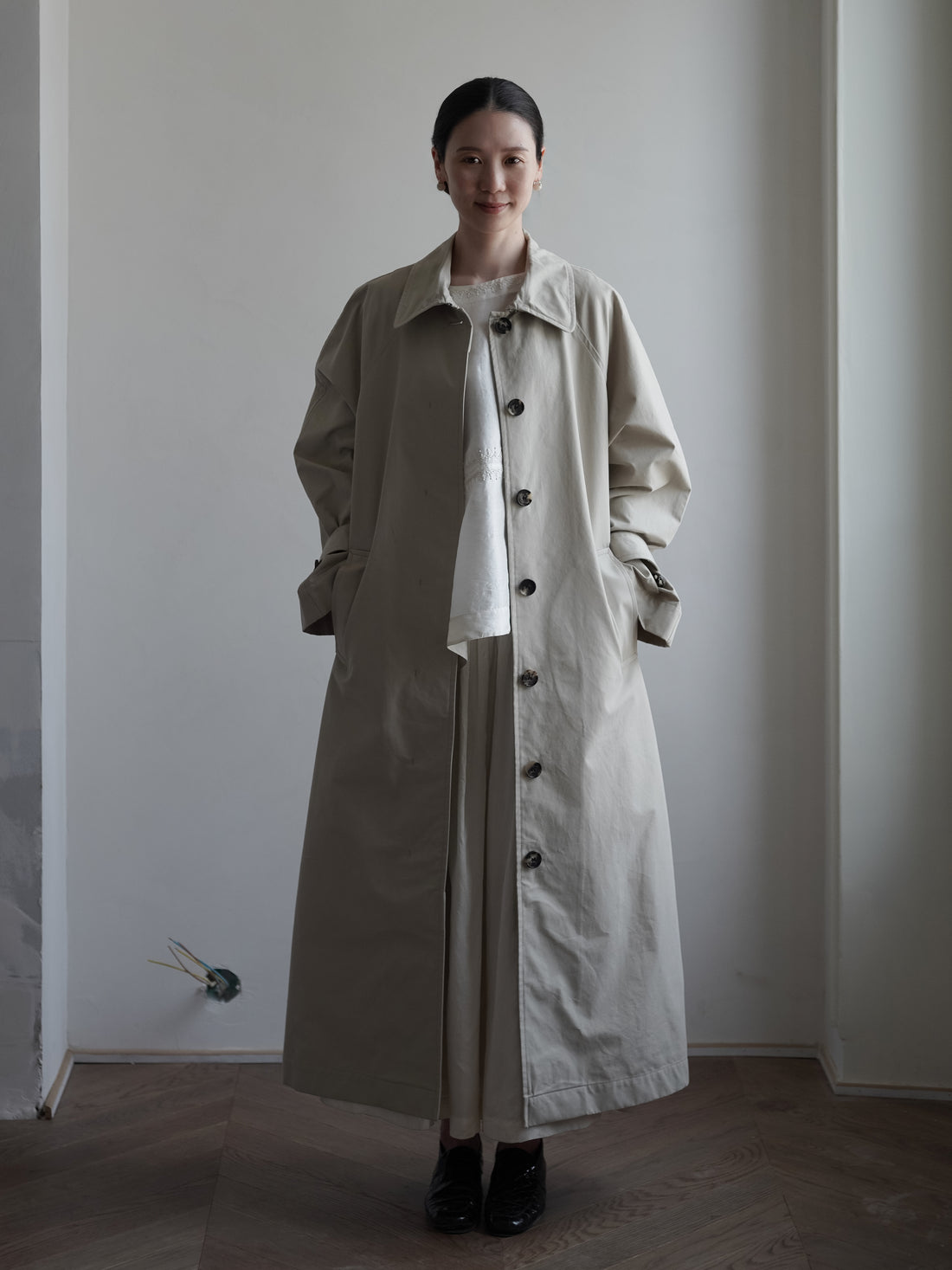 CARO HALF PANAMA Cotton Coat・Stone