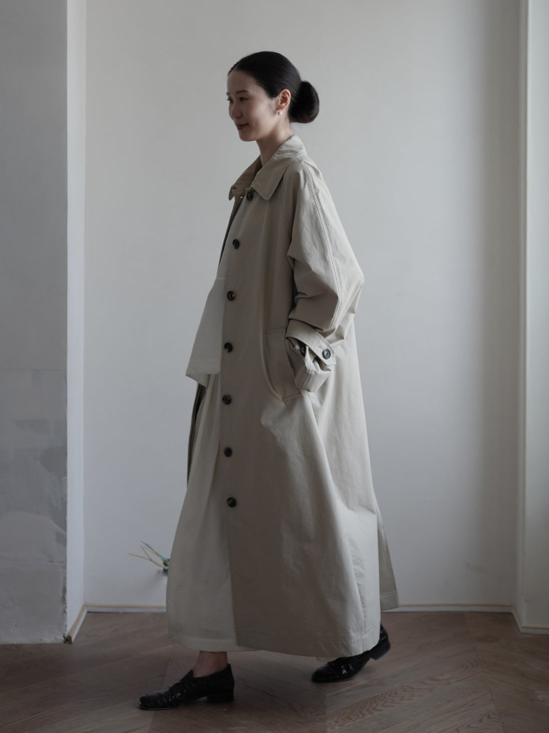 CARO HALF PANAMA Cotton Coat・Stone