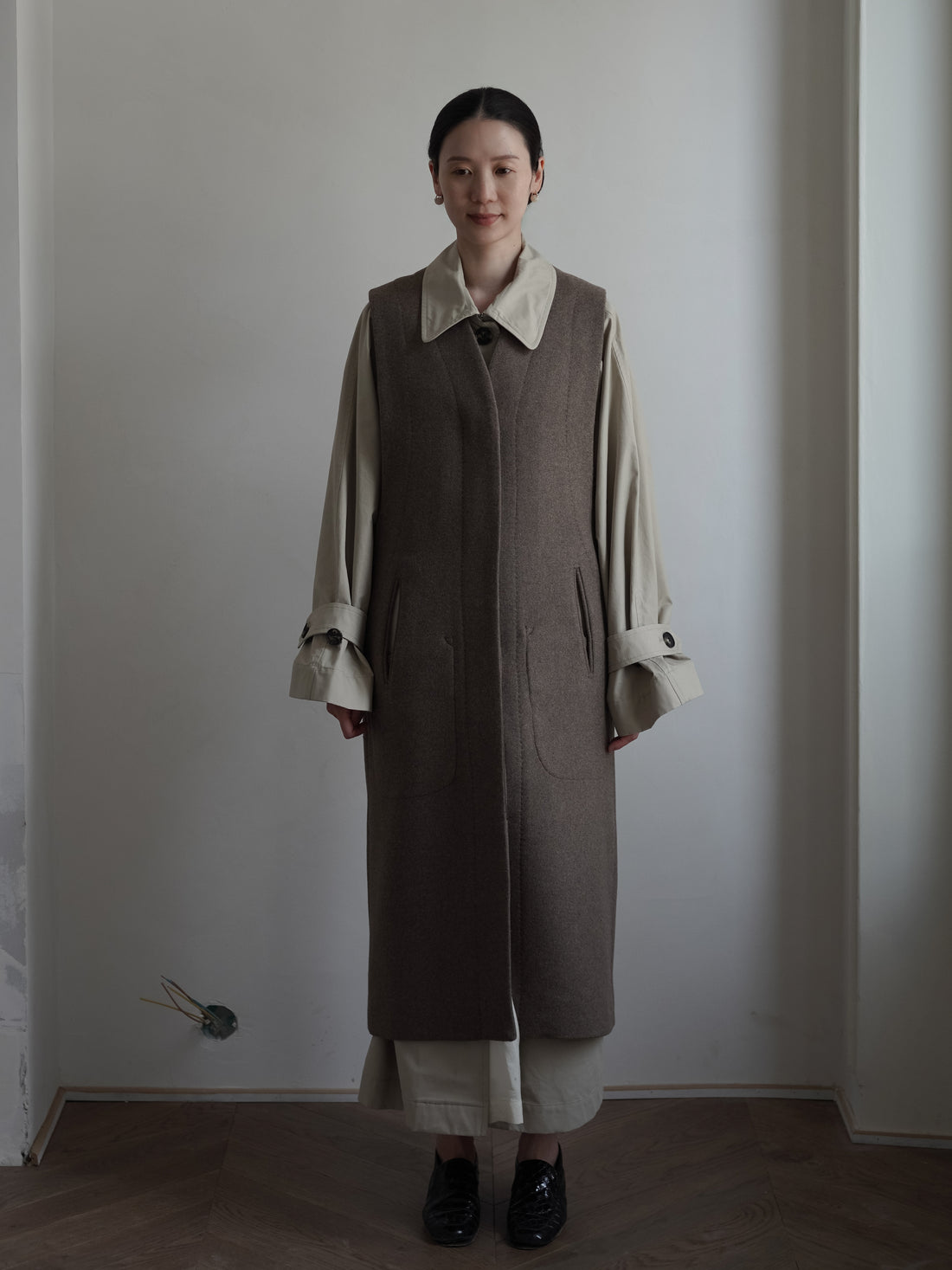 CARO HALF PANAMA Cotton Coat・Stone
