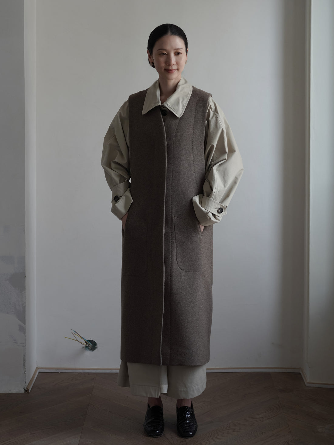 VICTOIRE Wool Blend Long Vest・Taupe