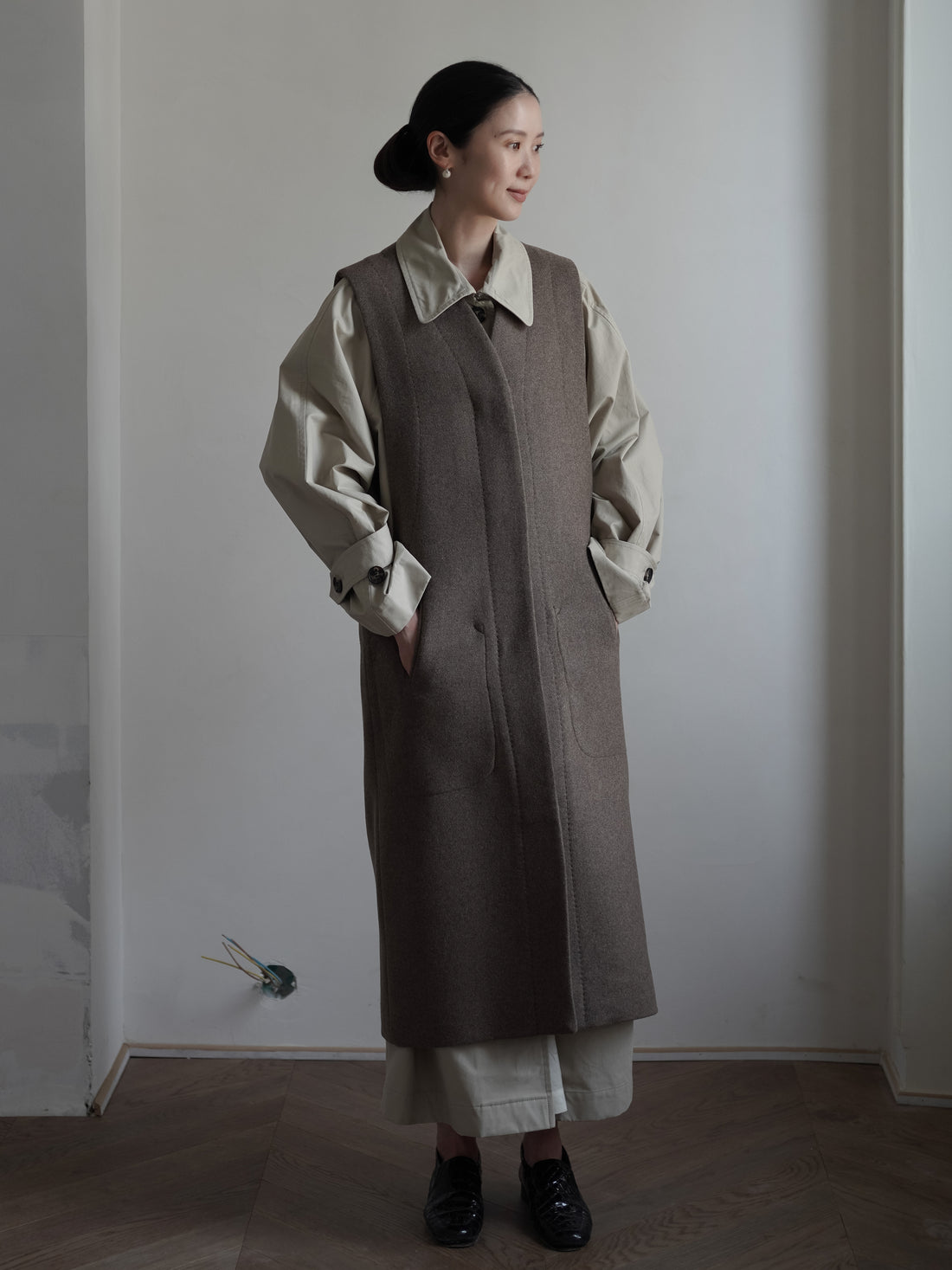 CARO HALF PANAMA Cotton Coat・Stone