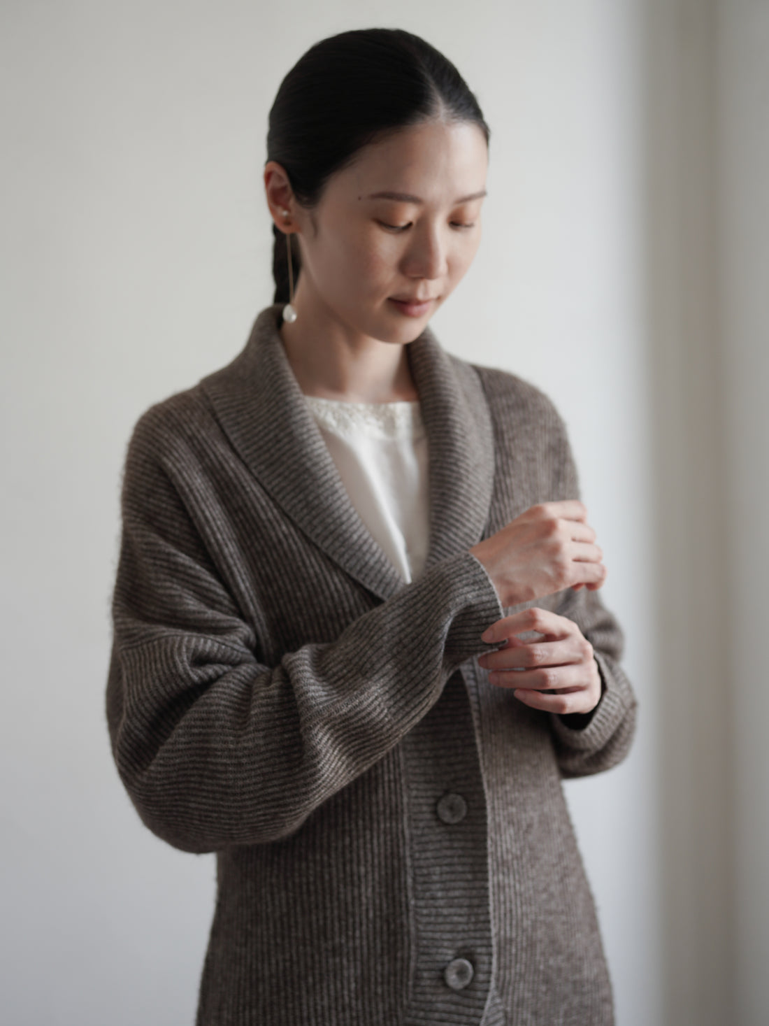 KATSU 真絲犛牛絨針織外套・混色棕