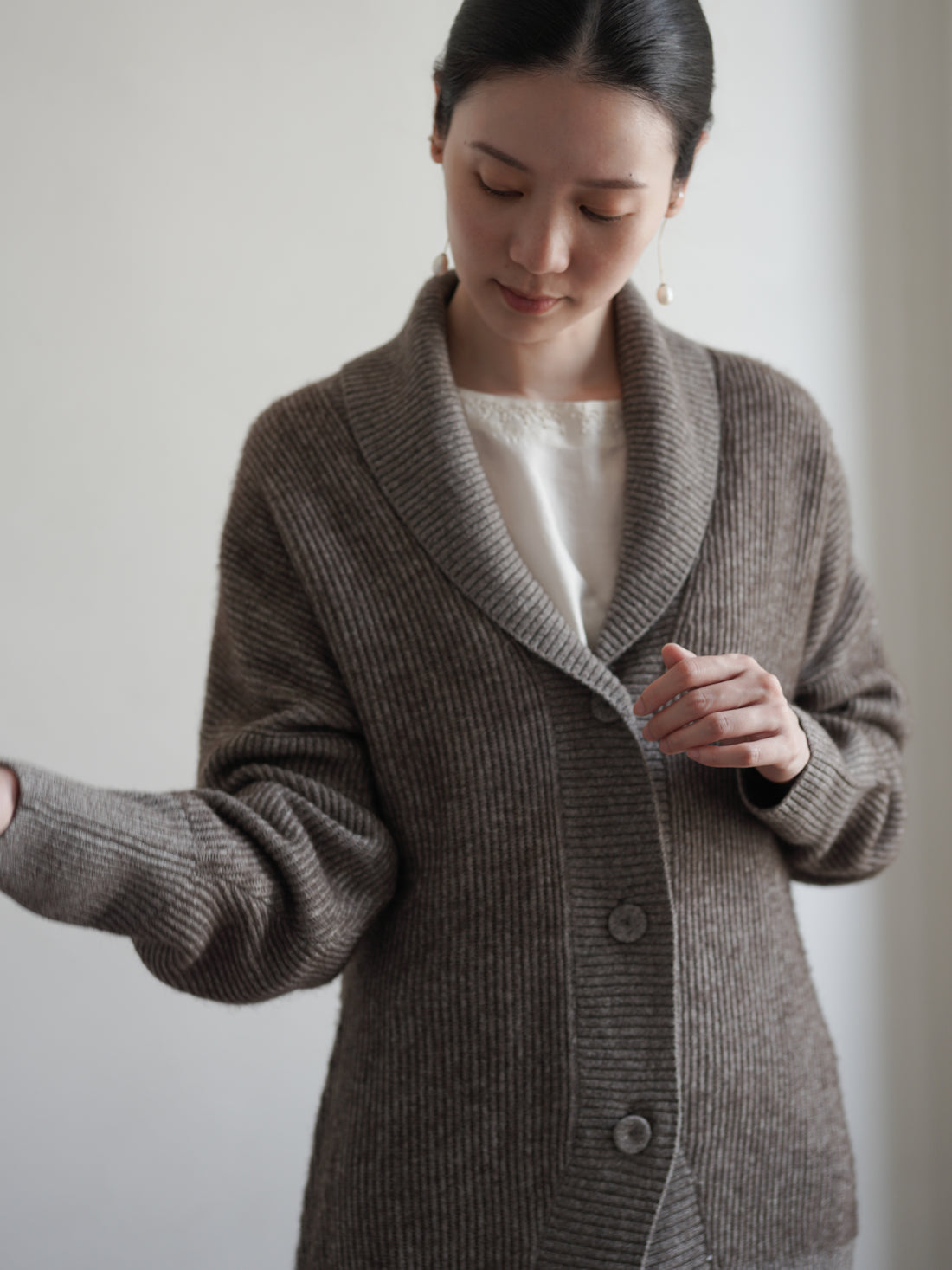 KATSU 真絲犛牛絨針織外套・混色棕