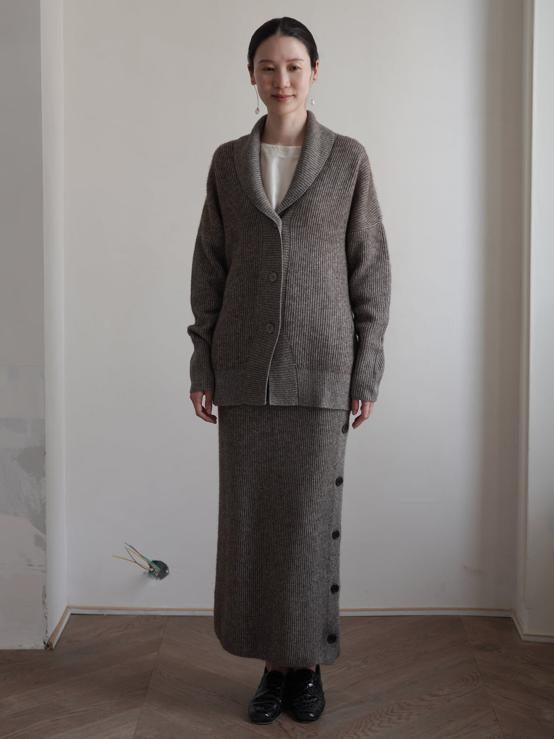 KATSU 真絲犛牛絨針織外套・混色棕