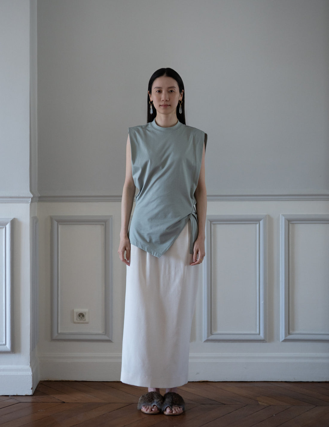 Cotton Jersey Asymmetric Sleeveless Top・Grey