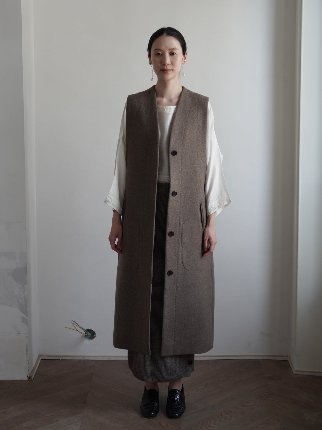 VICTOIRE Wool Blend Long Vest・Taupe