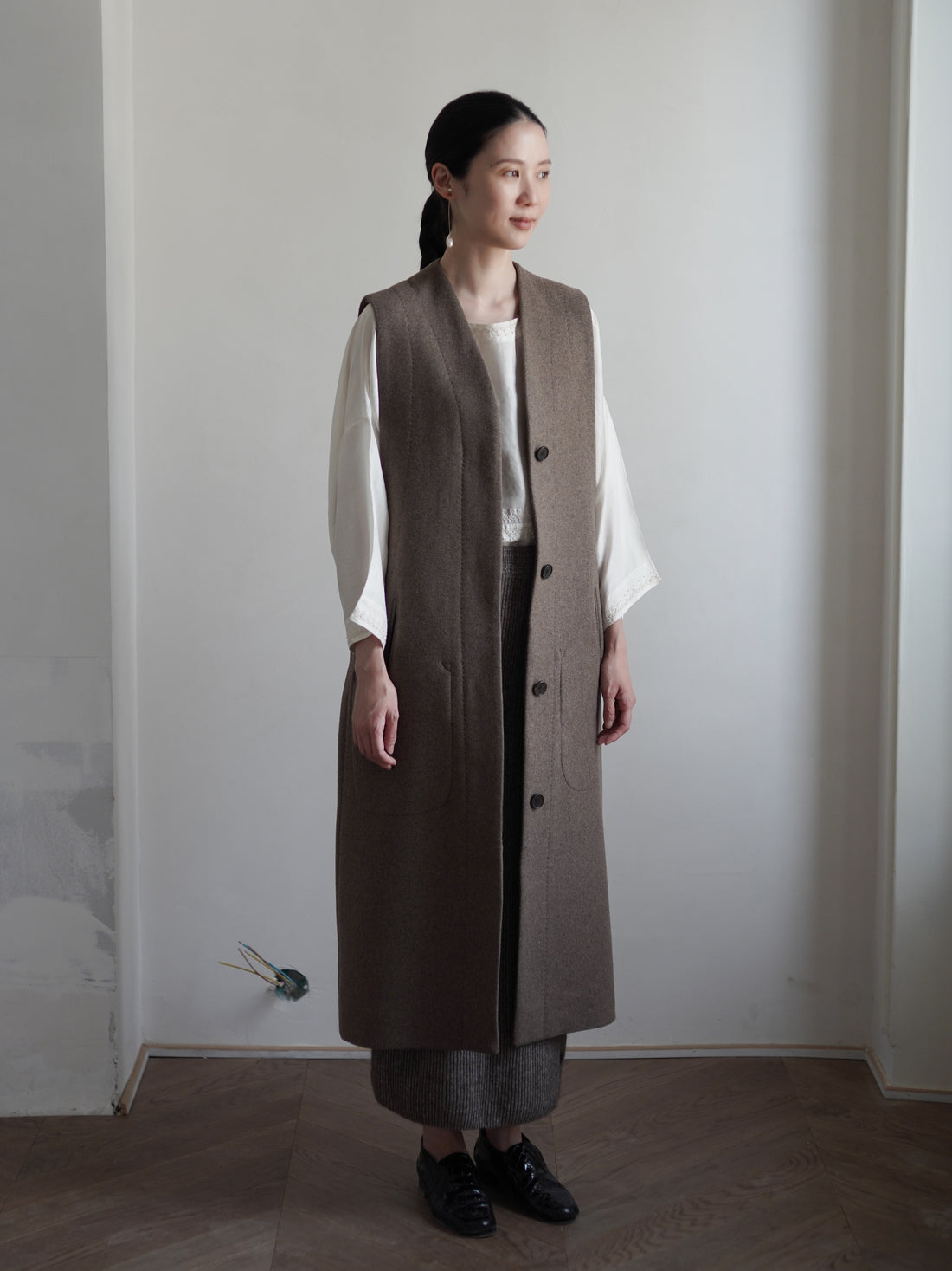 VICTOIRE Wool Blend Long Vest・Taupe
