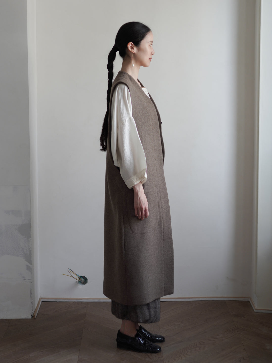 VICTOIRE Wool Blend Long Vest・Taupe