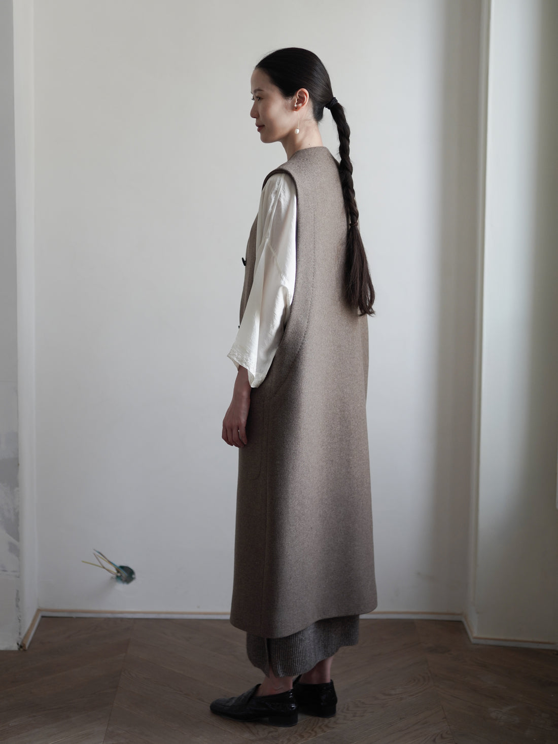 VICTOIRE Wool Blend Long Vest・Taupe
