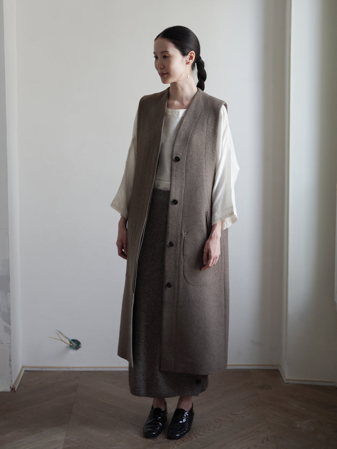 VICTOIRE Wool Blend Long Vest・Taupe