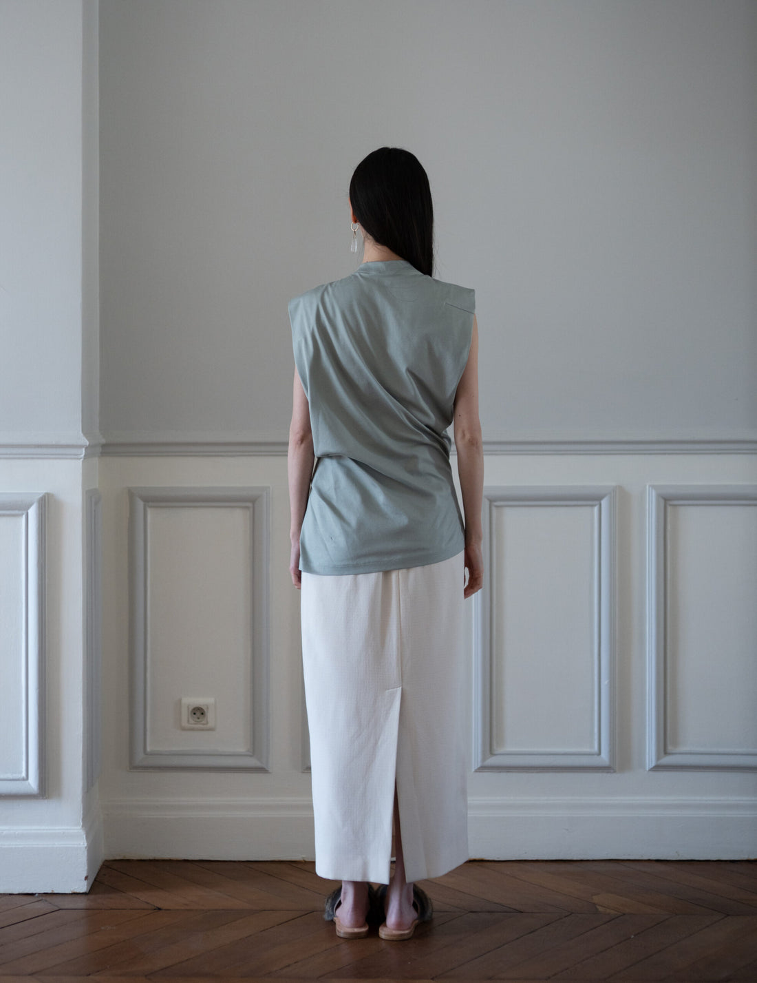 Cotton Jersey Asymmetric Sleeveless Top・Grey