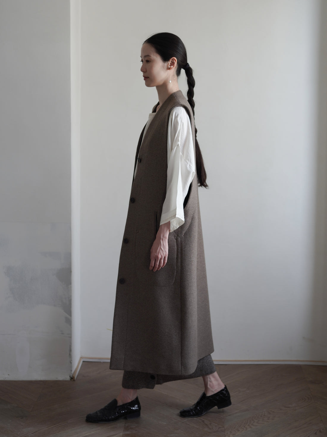 VICTOIRE Wool Blend Long Vest・Taupe