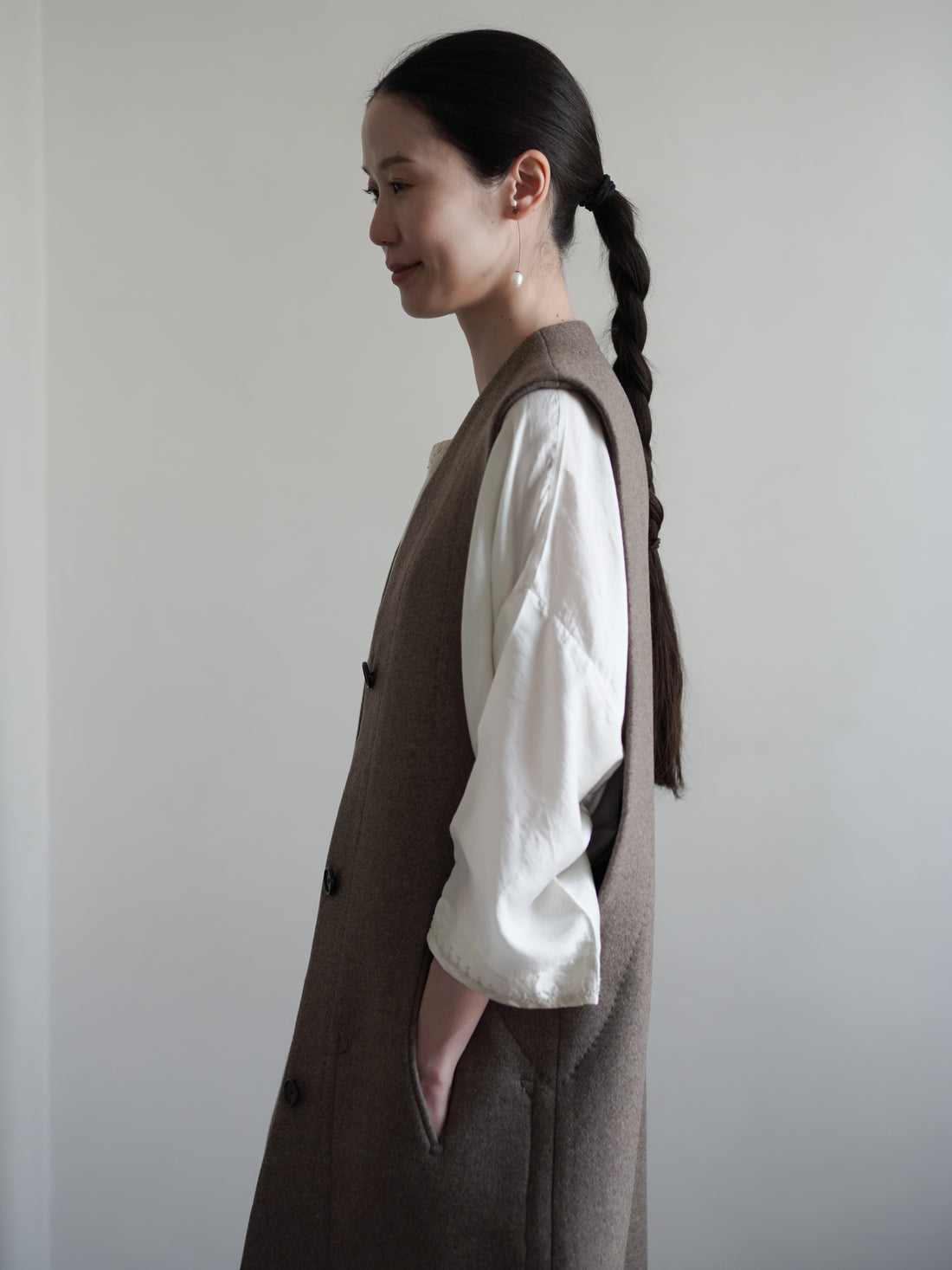 VICTOIRE Wool Blend Long Vest・Taupe
