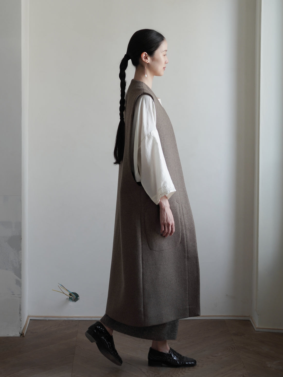VICTOIRE Wool Blend Long Vest・Taupe