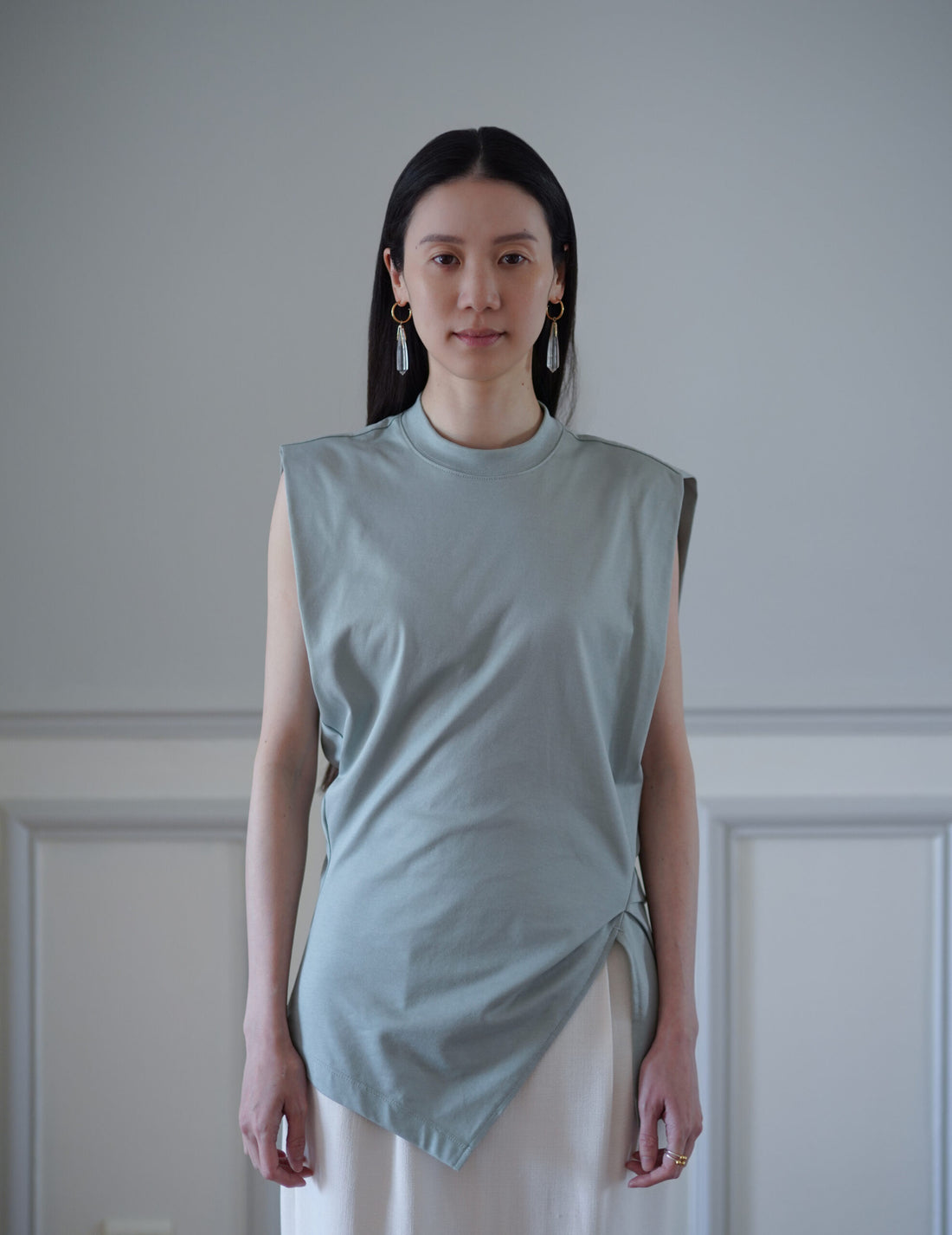 Cotton Jersey Asymmetric Sleeveless Top・Grey