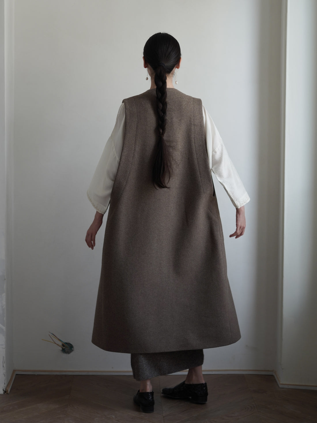 VICTOIRE Wool Blend Long Vest・Taupe