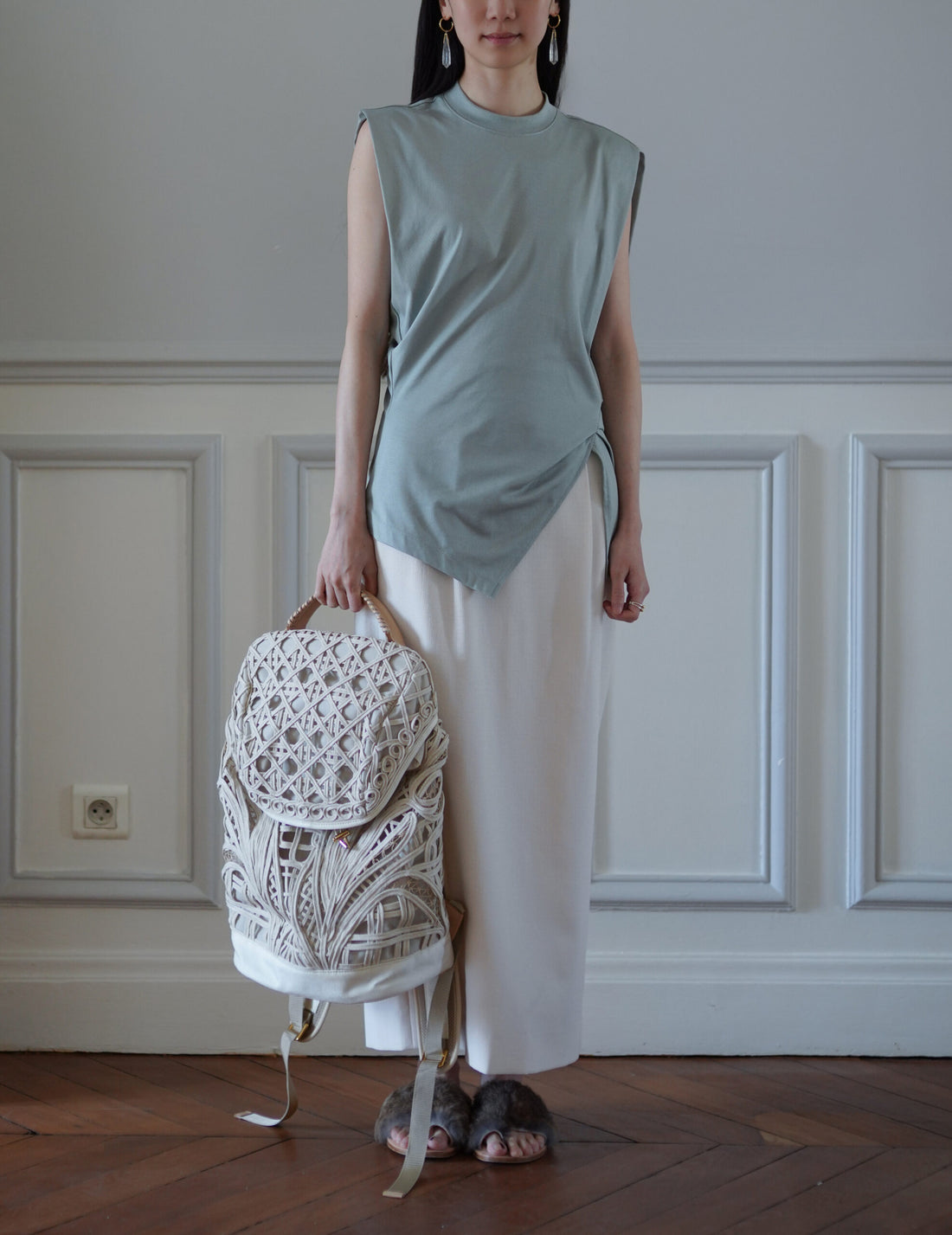 Cotton Jersey Asymmetric Sleeveless Top・Grey