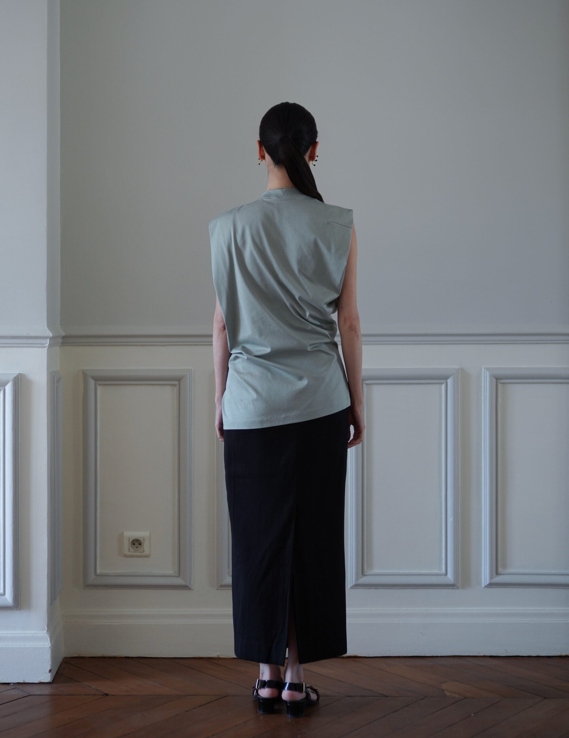 Cotton Jersey Asymmetric Sleeveless Top・Grey