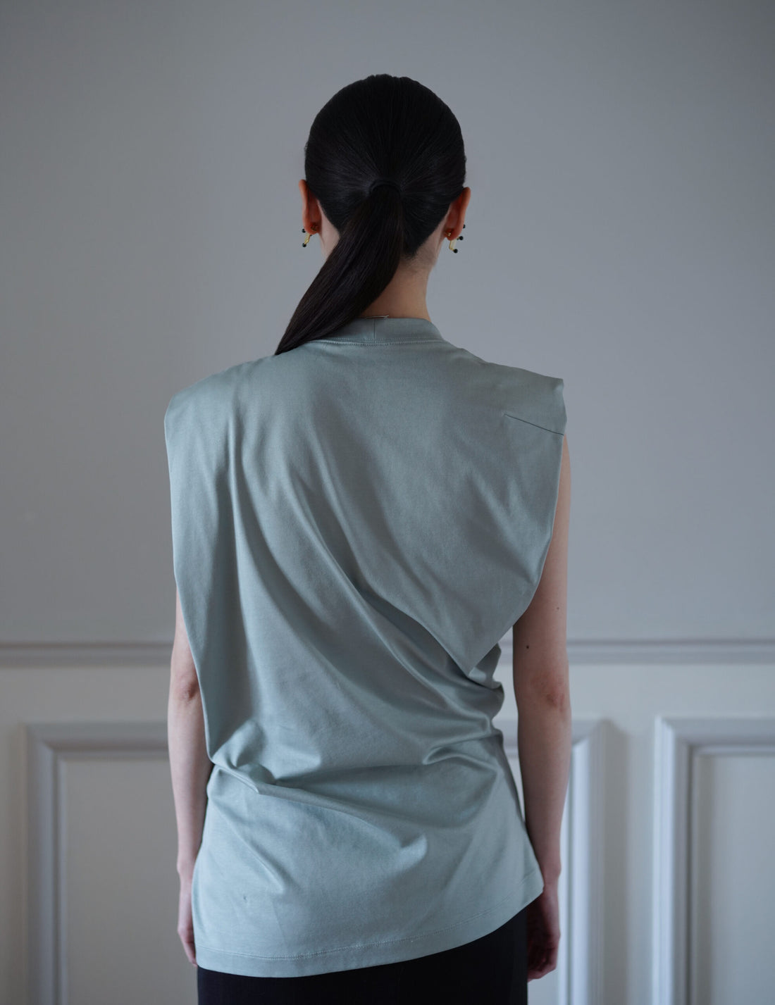 Cotton Jersey Asymmetric Sleeveless Top・Grey