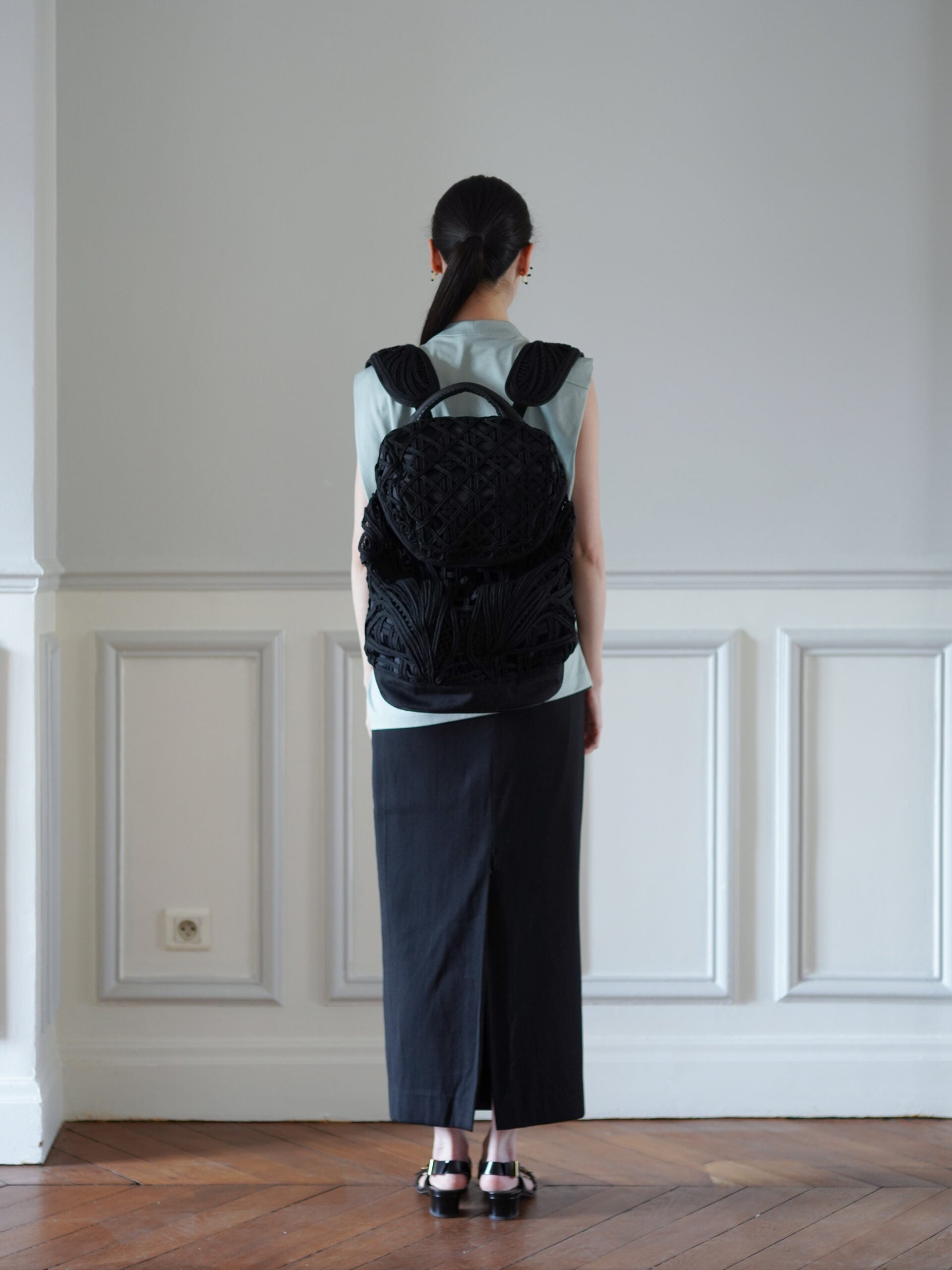 Cording Embroidery Backpack・Black