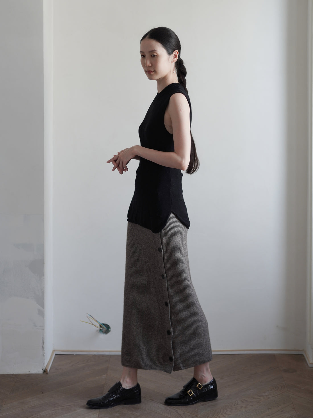 KALUA Silk Yak Knit Skirt・Brown Melange