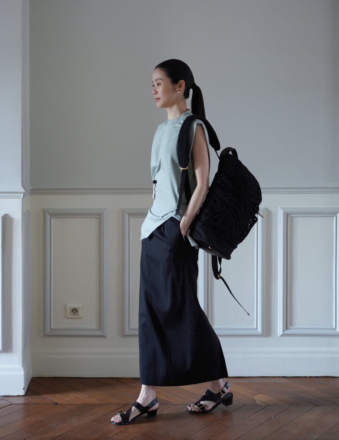 Cotton Jersey Asymmetric Sleeveless Top・Grey