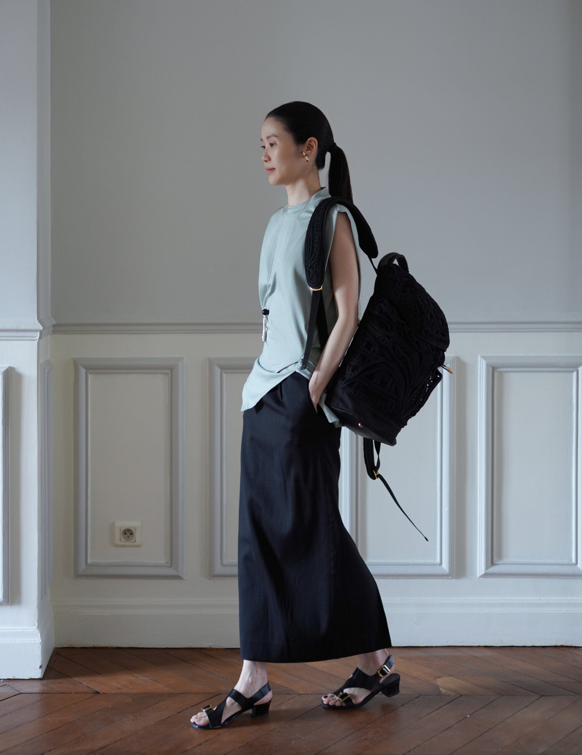 Cotton Jersey Asymmetric Sleeveless Top・Grey