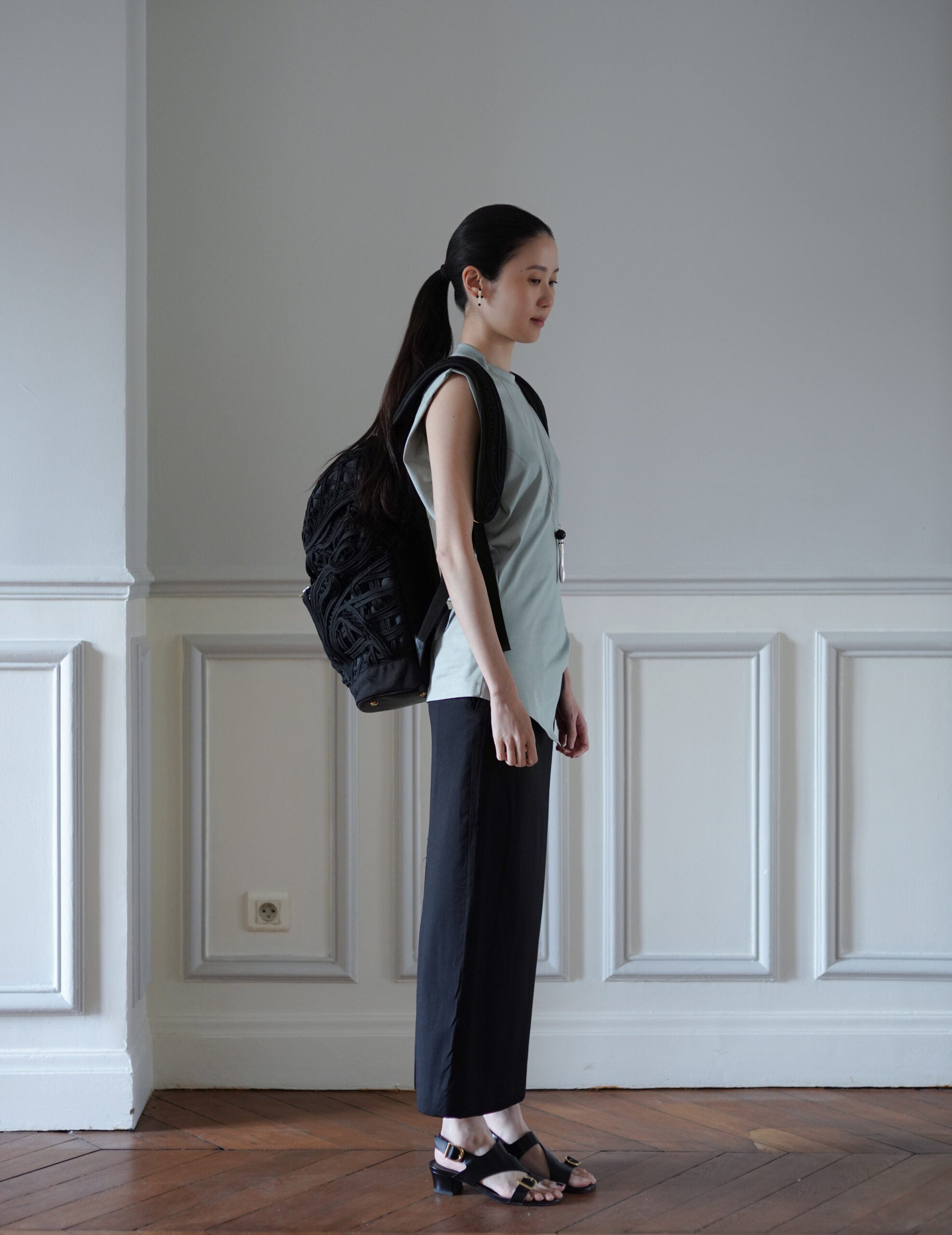 Cording Embroidery Backpack・Black