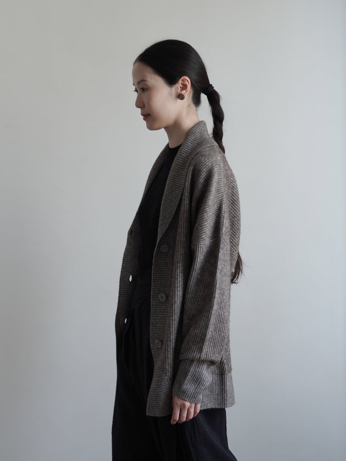 KATSU 真絲犛牛絨針織外套・混色棕