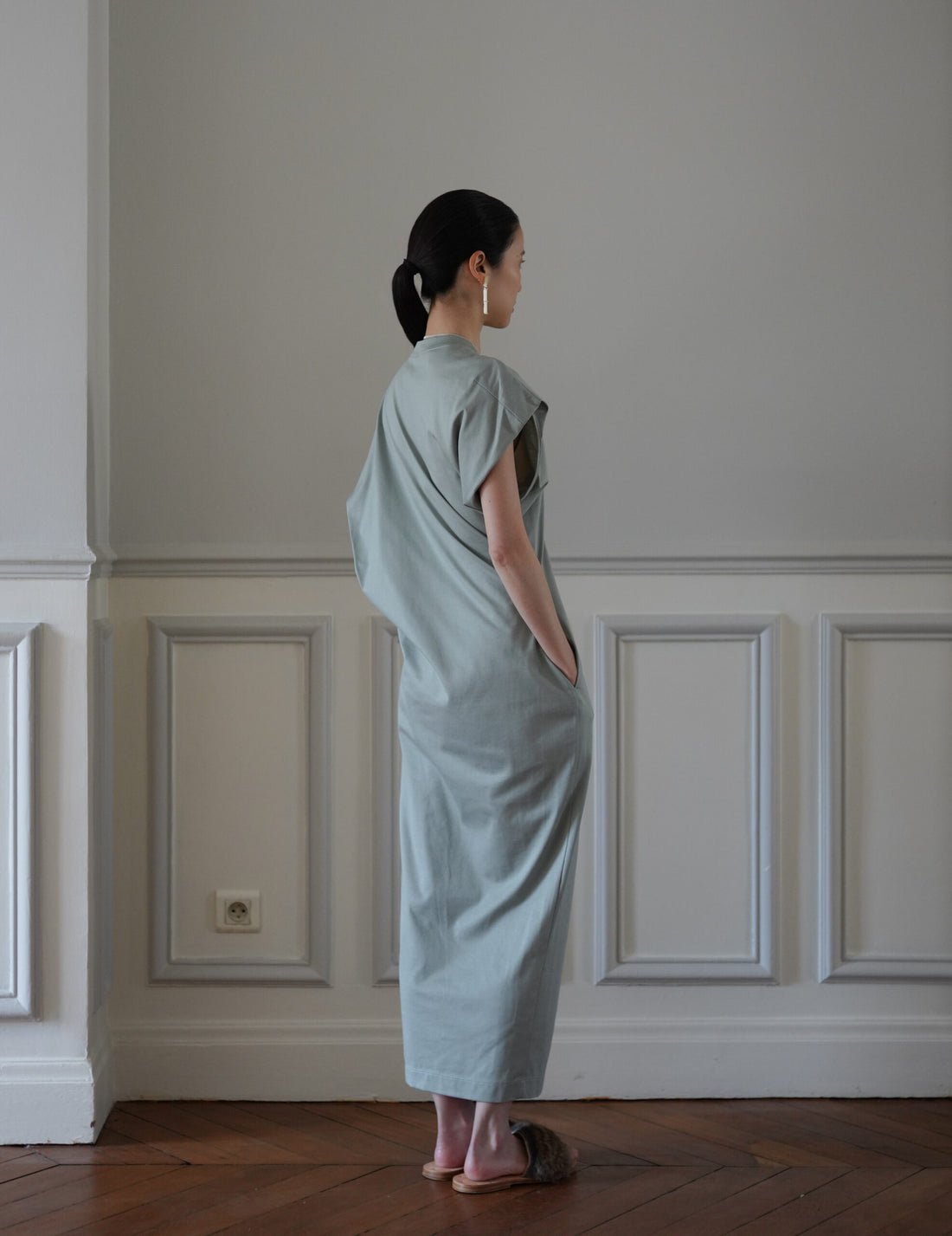 Cotton Jersey Asymmetric Dress・Grey