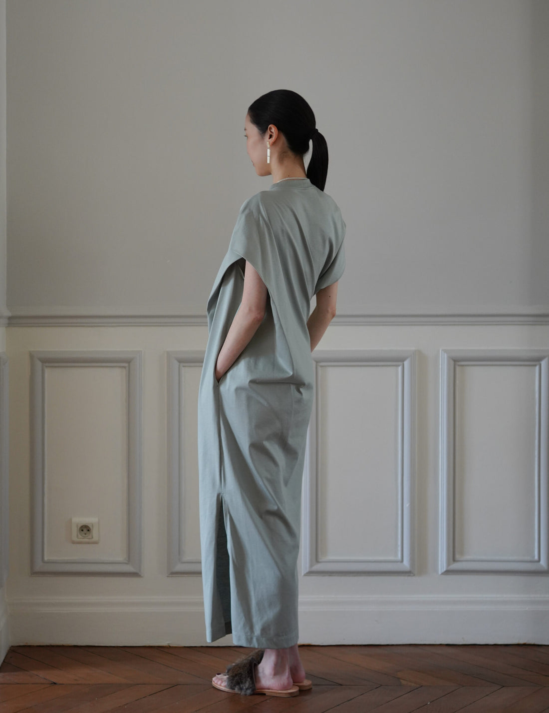 Cotton Jersey Asymmetric Dress・Grey