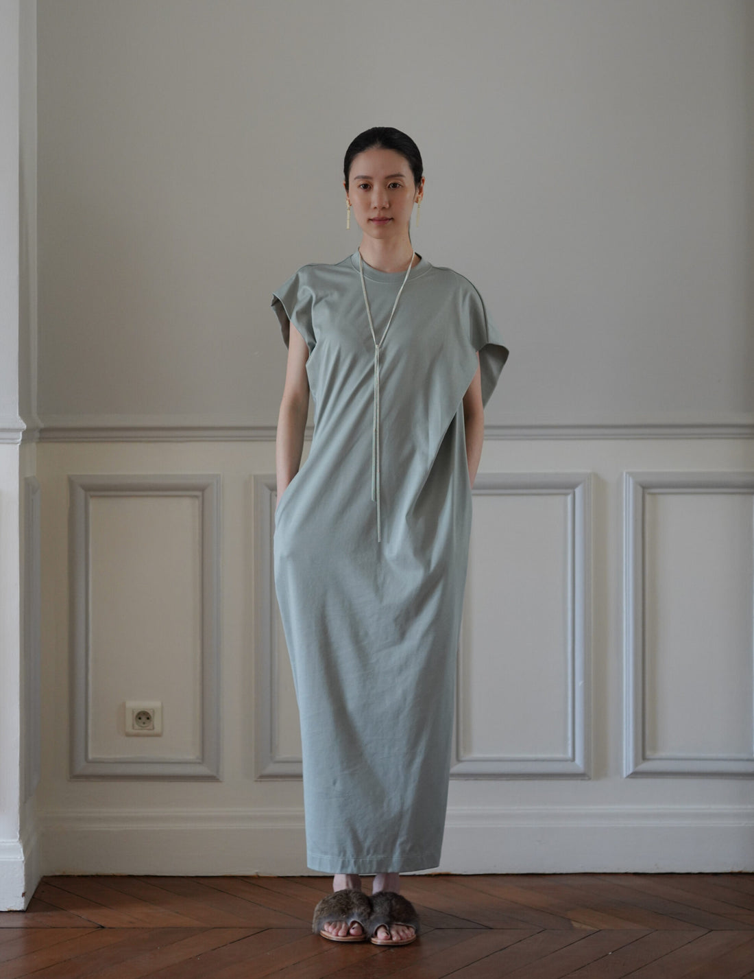 Cotton Jersey Asymmetric Dress・Grey
