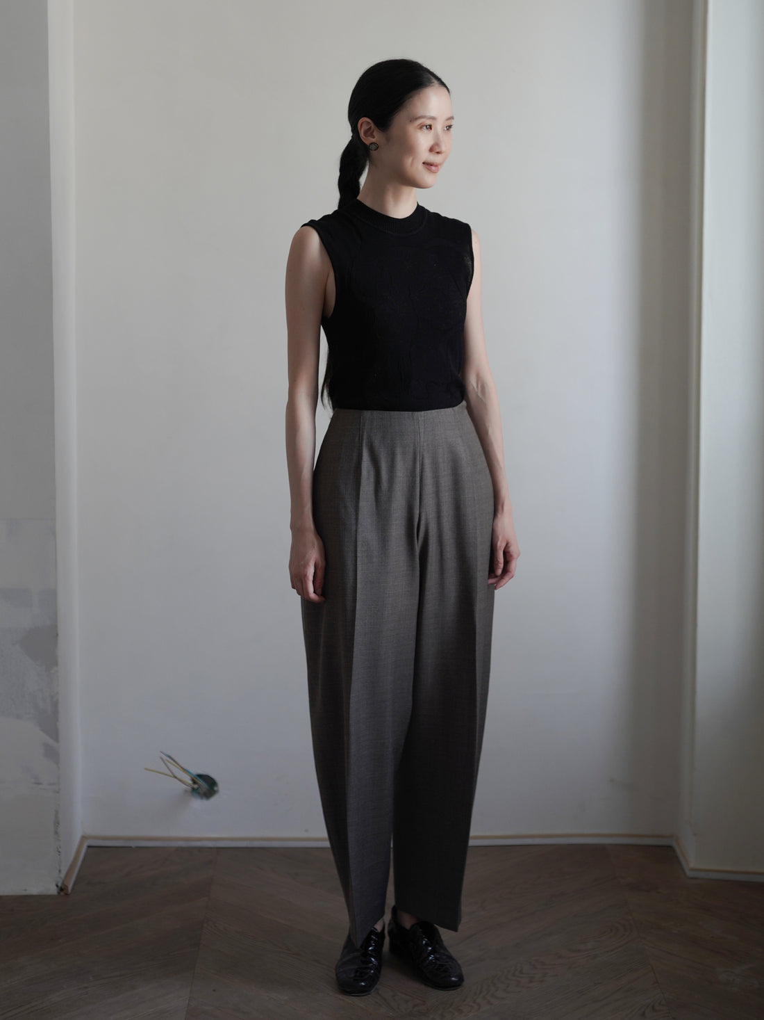 PAVOT Wool Blend Barrel Leg Pants・Mink