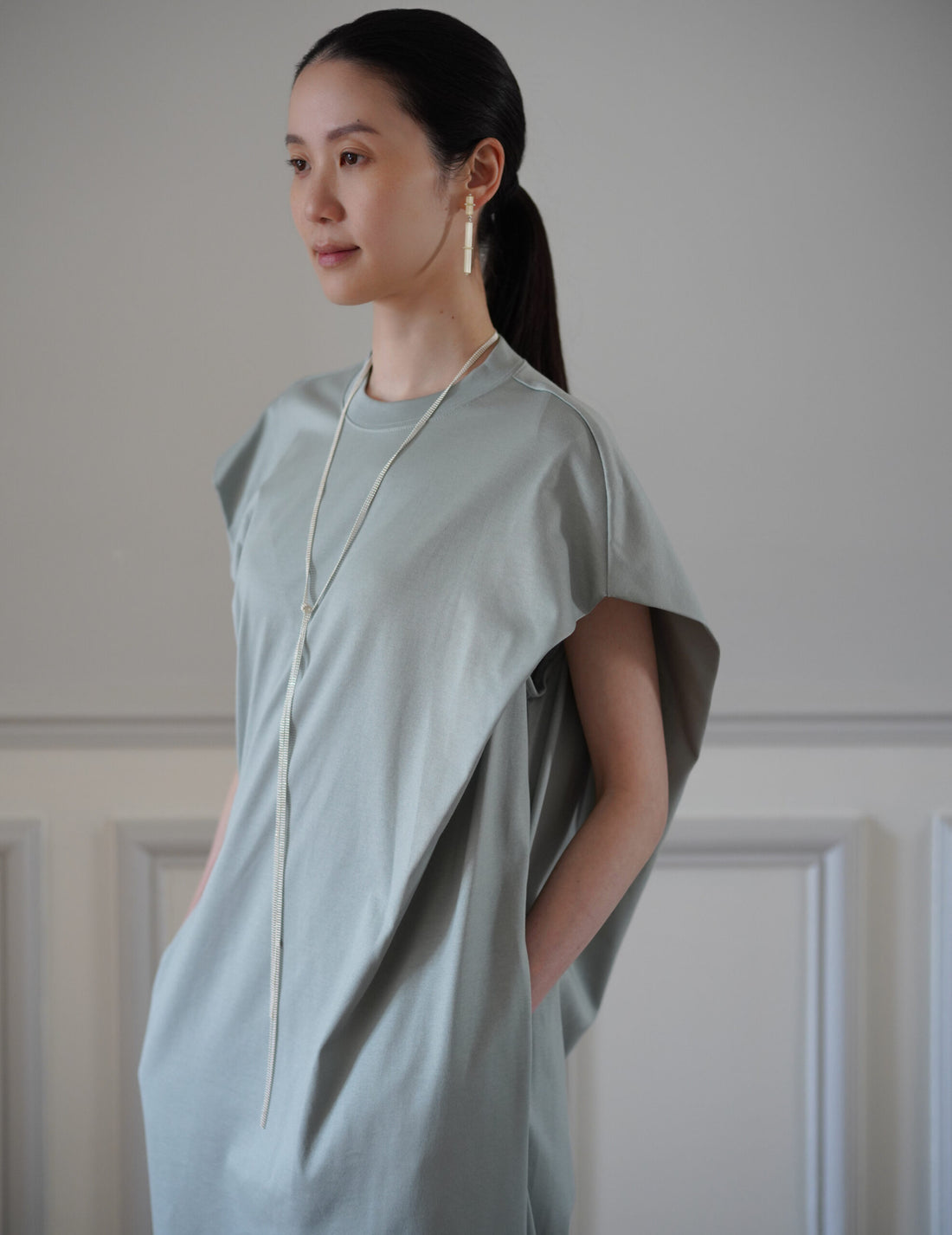 Cotton Jersey Asymmetric Dress・Grey