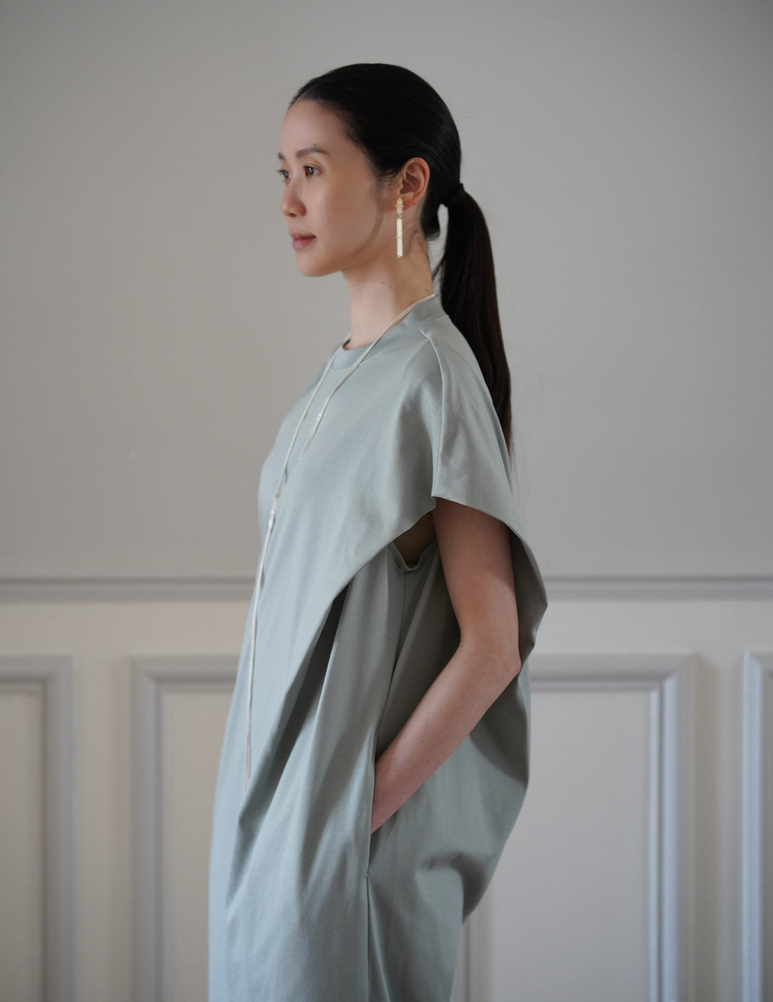 Cotton Jersey Asymmetric Dress・Grey