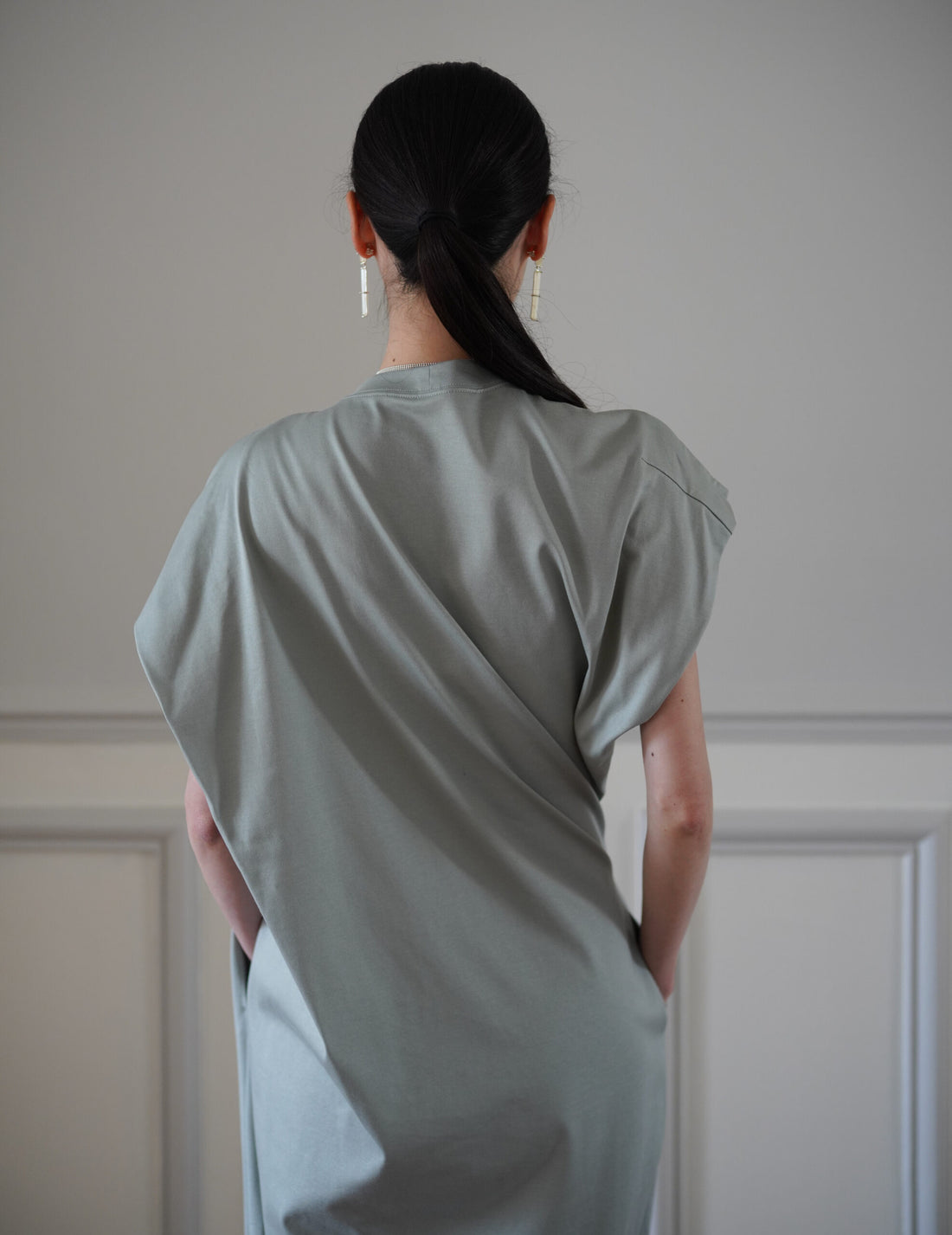 Cotton Jersey Asymmetric Dress・Grey
