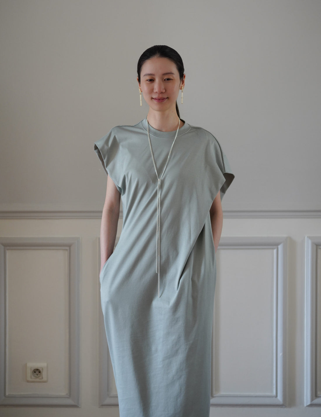Cotton Jersey Asymmetric Dress・Grey