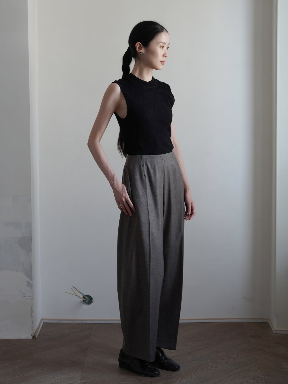 PAVOT Wool Blend Barrel Leg Pants・Mink