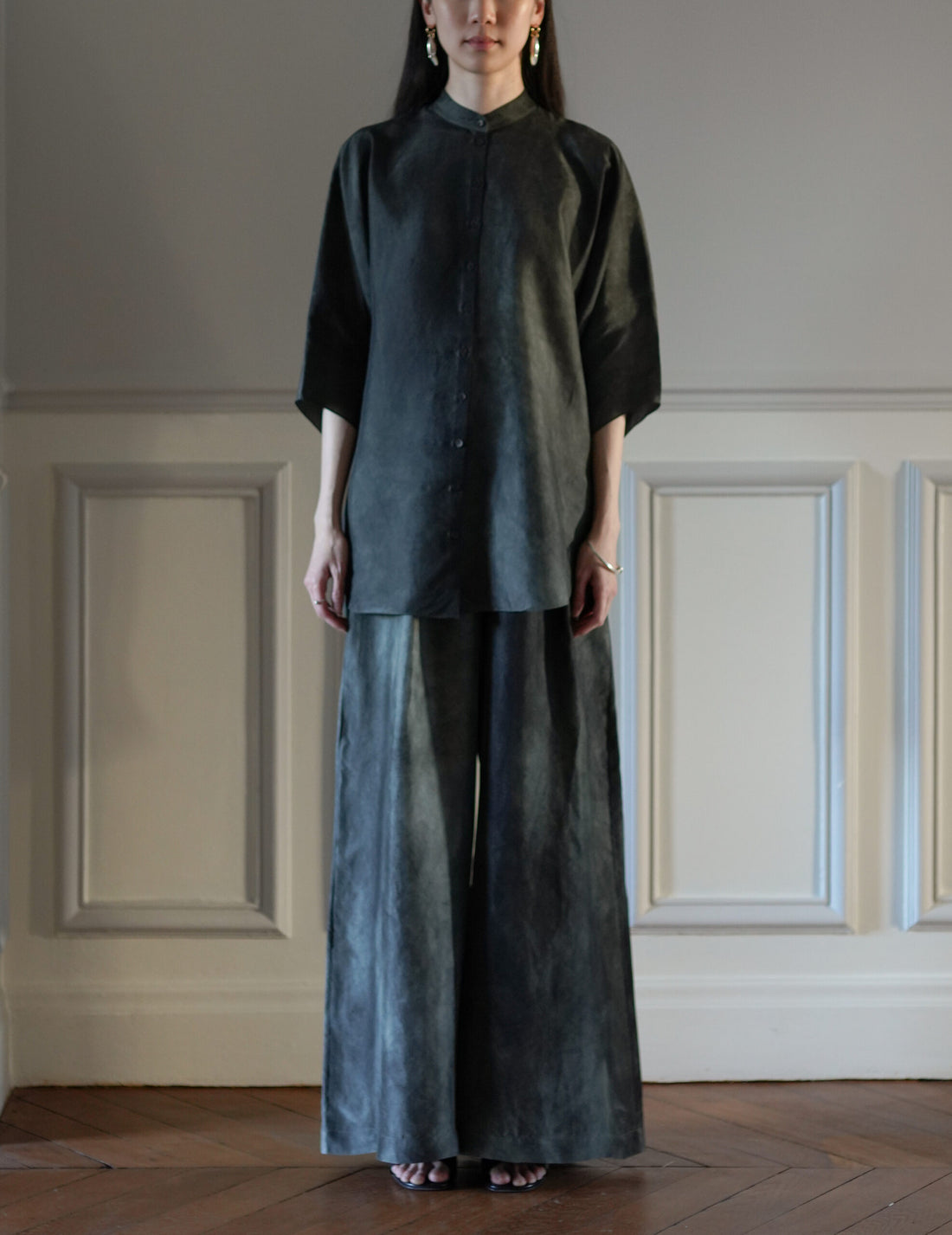 Salome 真絲襯衫・煙藍色