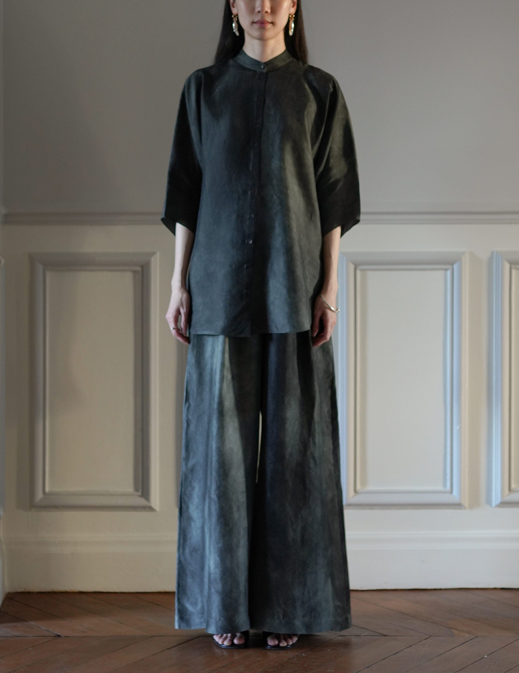 Salome 真絲襯衫・煙藍色