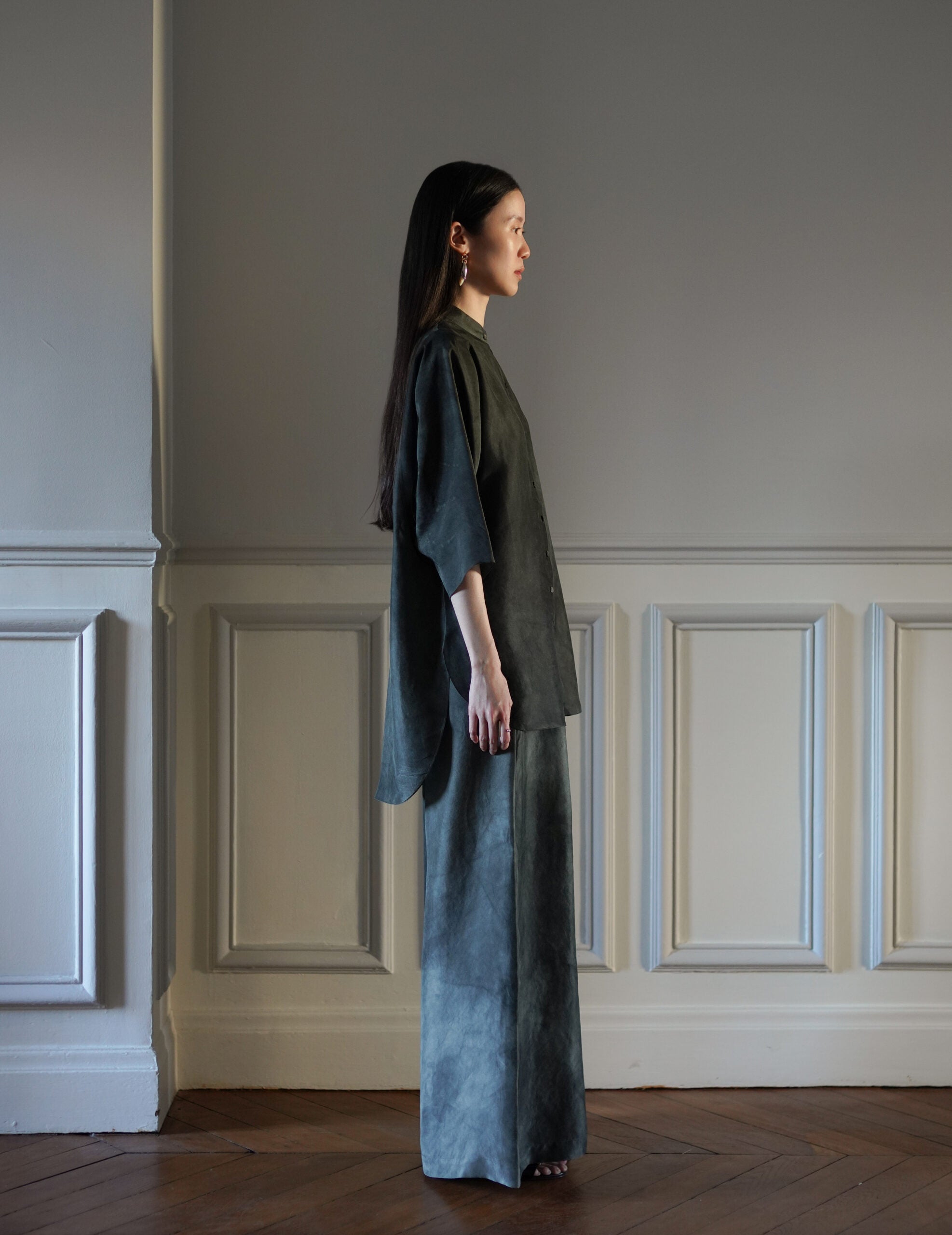 Salome 真絲襯衫・煙藍色