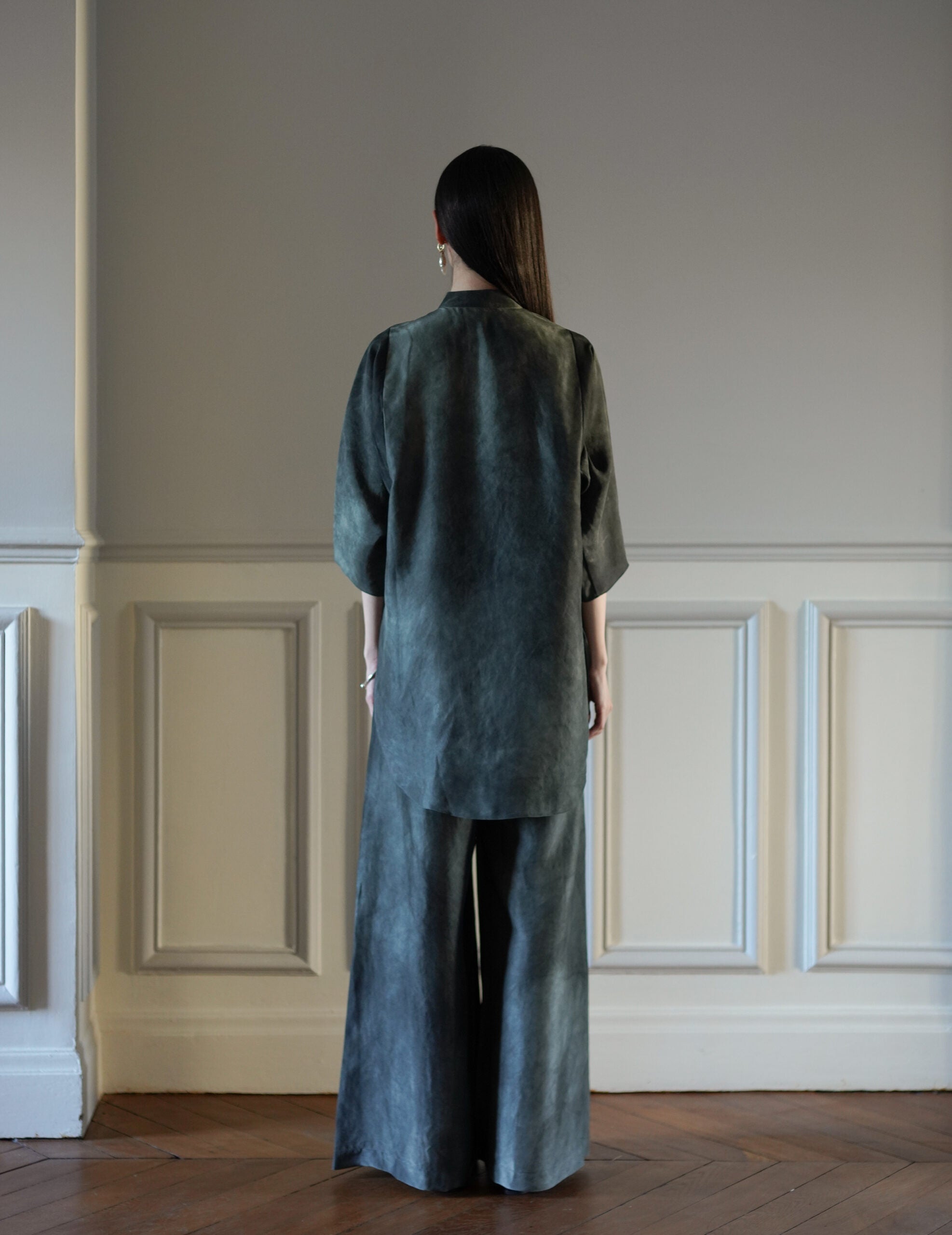 Salome 真絲襯衫・煙藍色