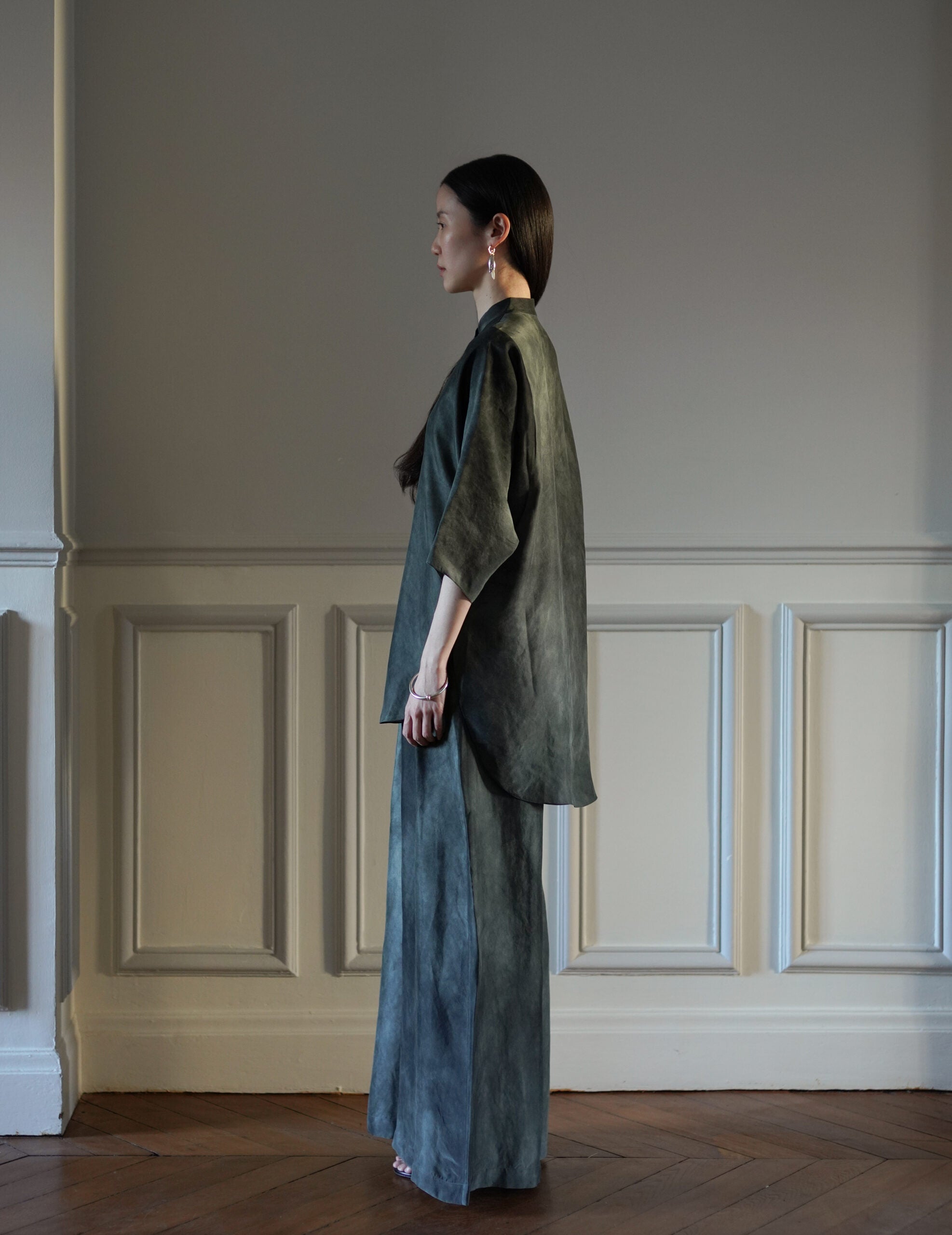 Salome 真絲襯衫・煙藍色