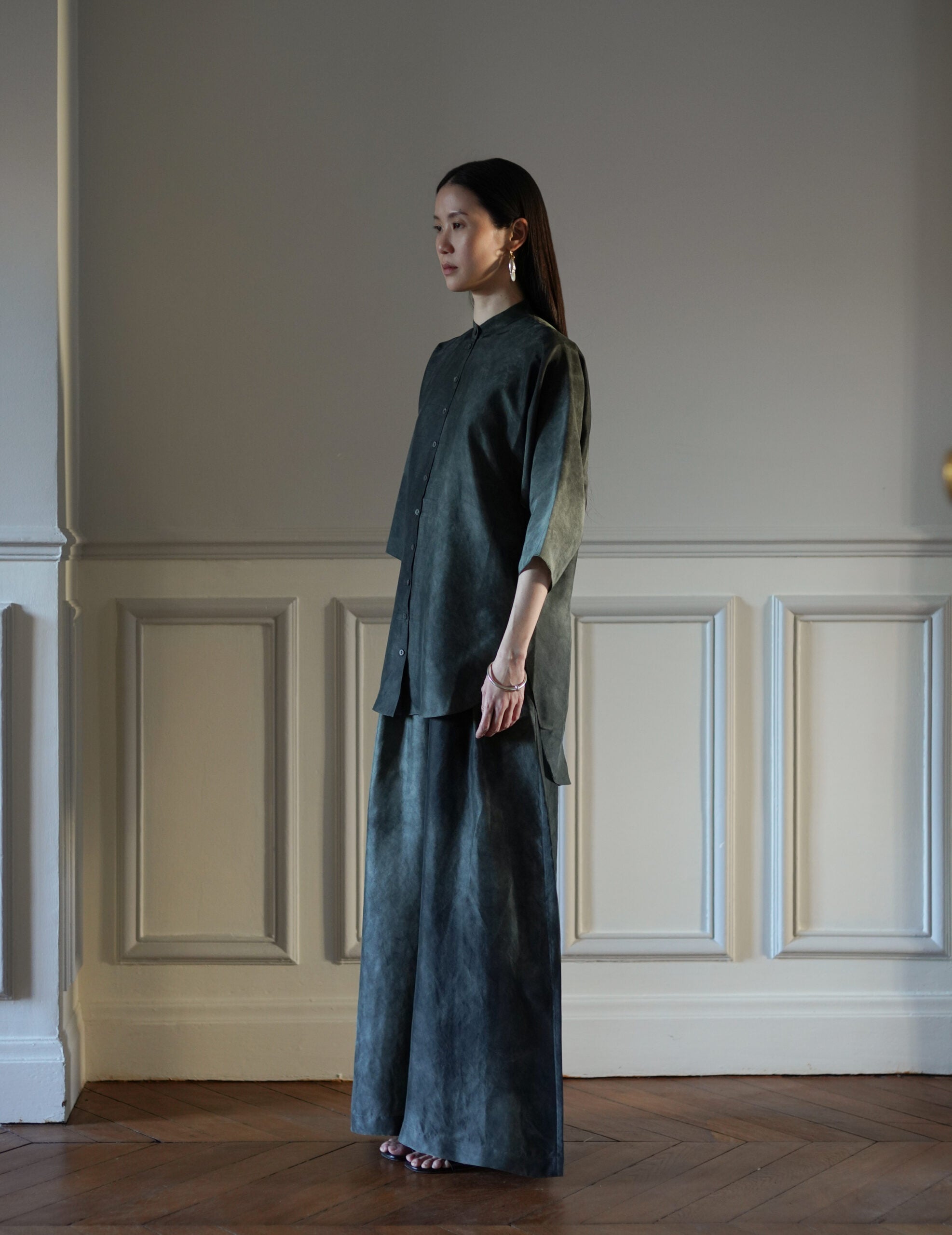 Salome 真絲襯衫・煙藍色