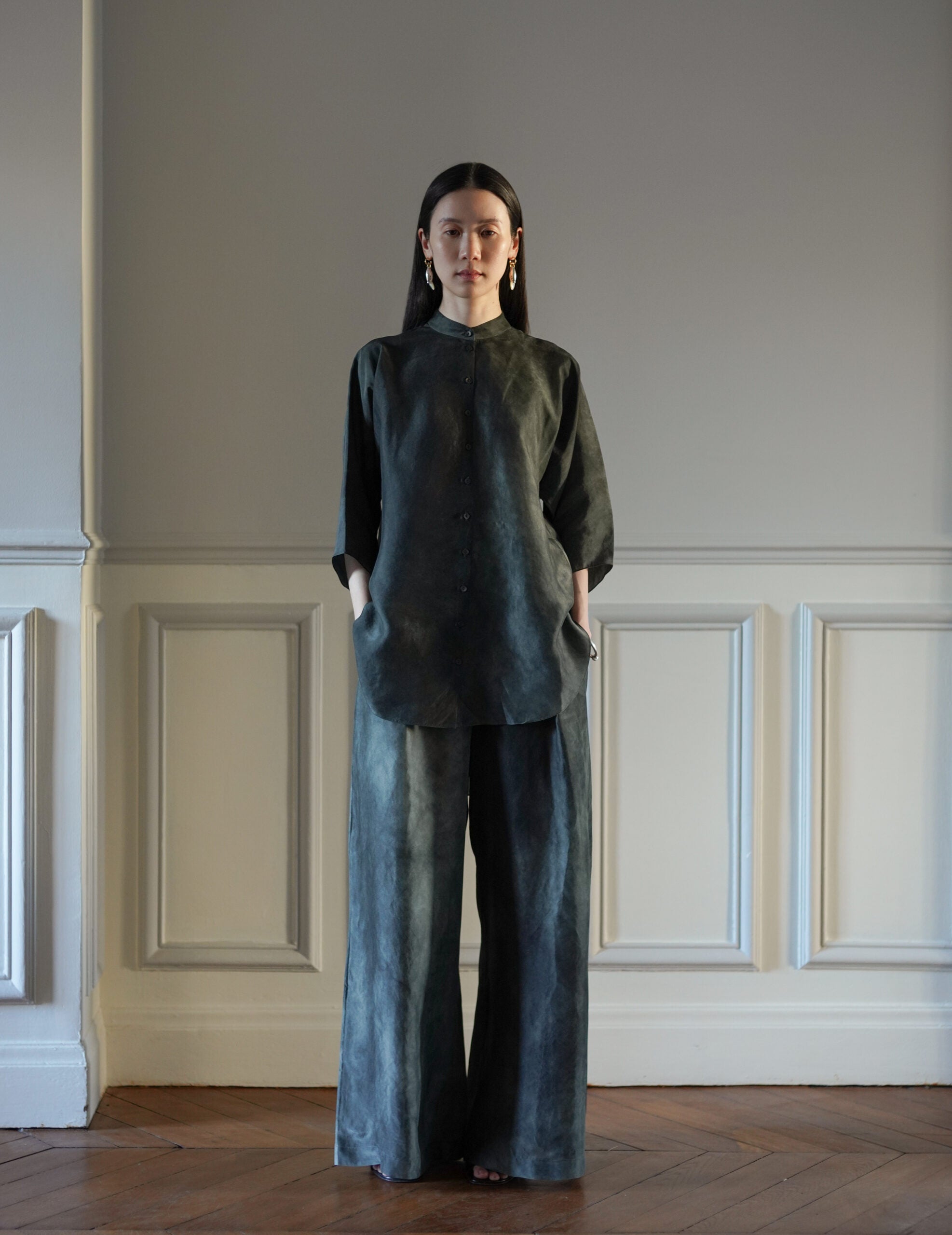 Salome 真絲襯衫・煙藍色