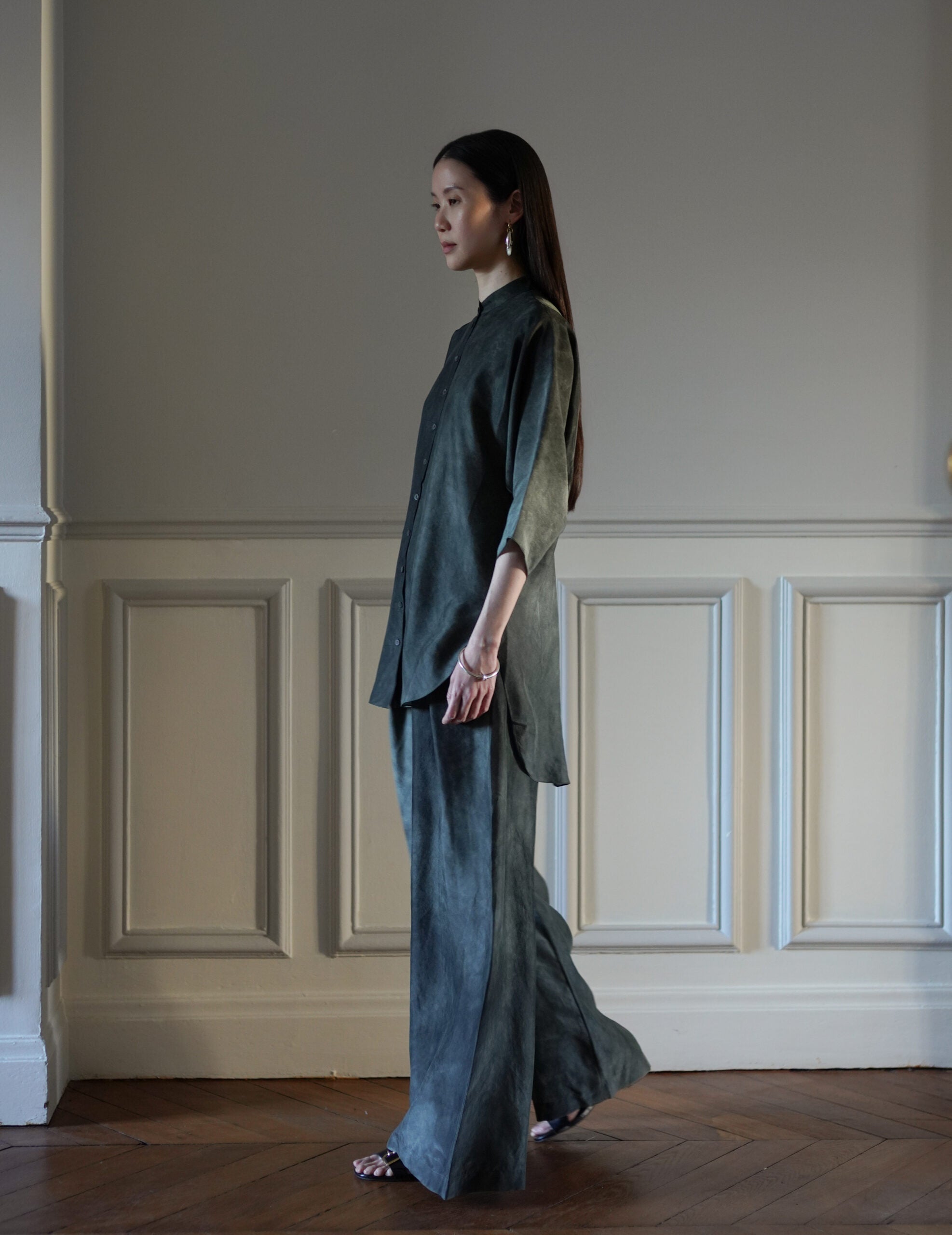 Salome 真絲襯衫・煙藍色