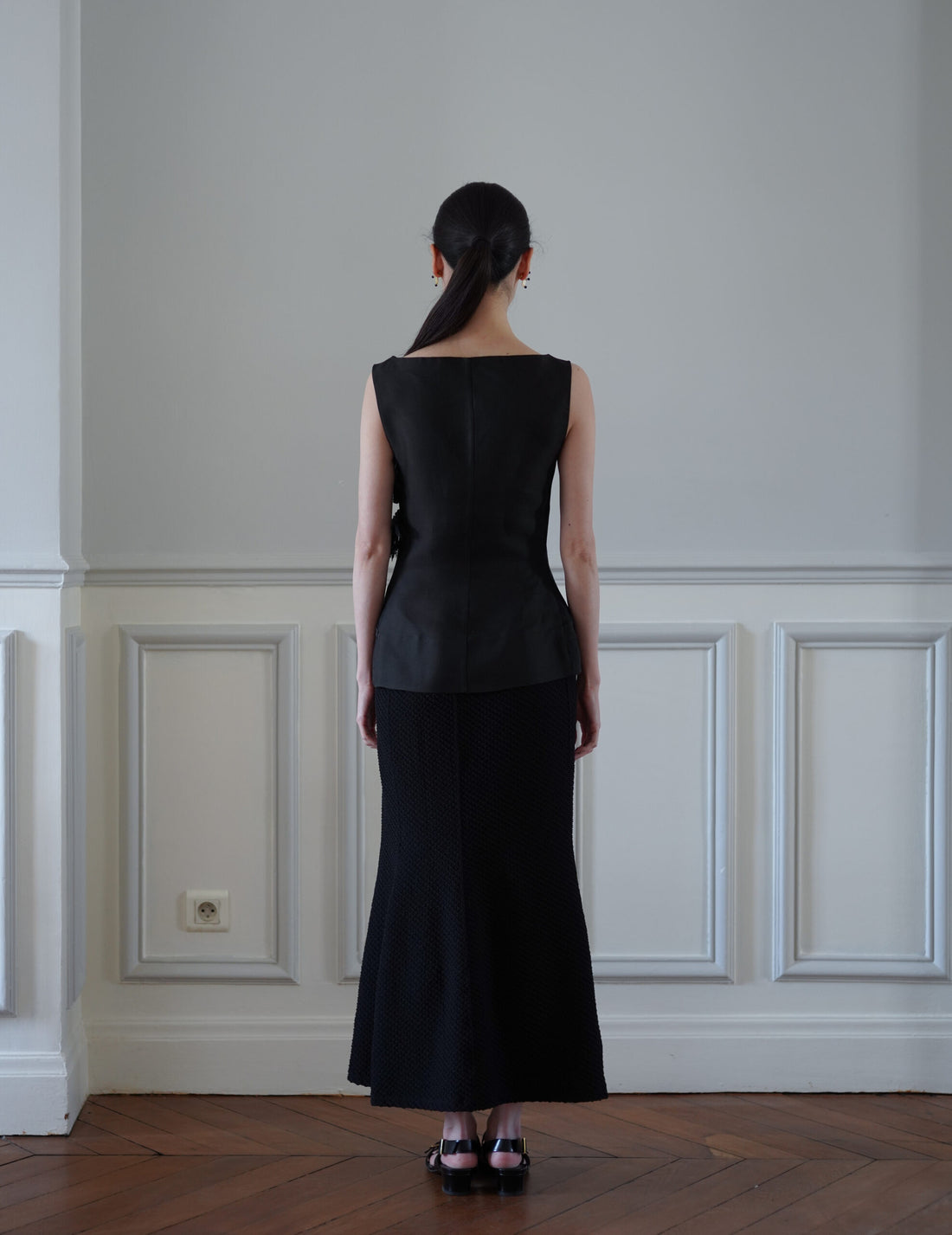 Shirring Jersey Jacquard Flare Skirt・Black