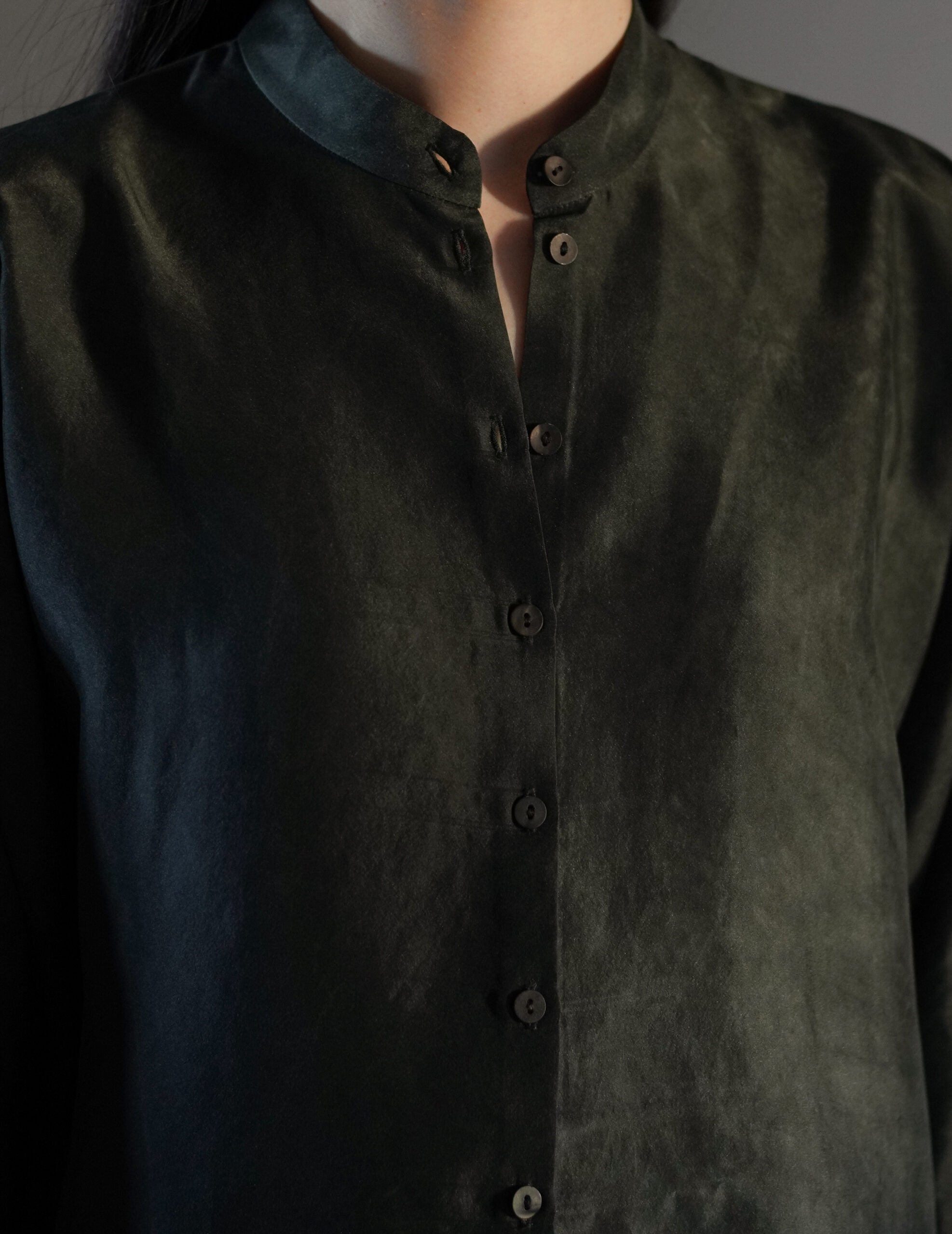 Salome 真絲襯衫・煙藍色